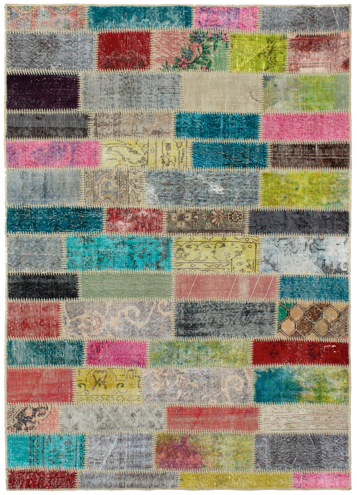 Hand-knotted Color Transition Patch Light Grey, Turquoise Wool Rug 5'7" x 7'11" Size: 5'7" x 7'11"  