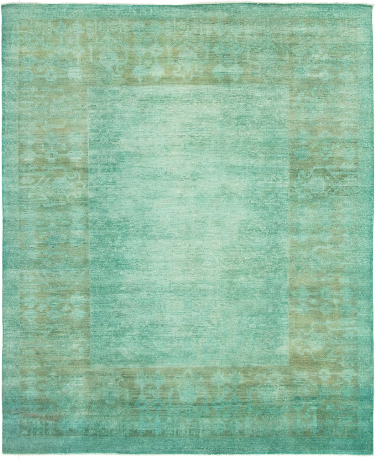 Hand-knotted Color Transition Cyan Wool Rug 7'10" x 9'9" Size: 7'10" x 9'9"  