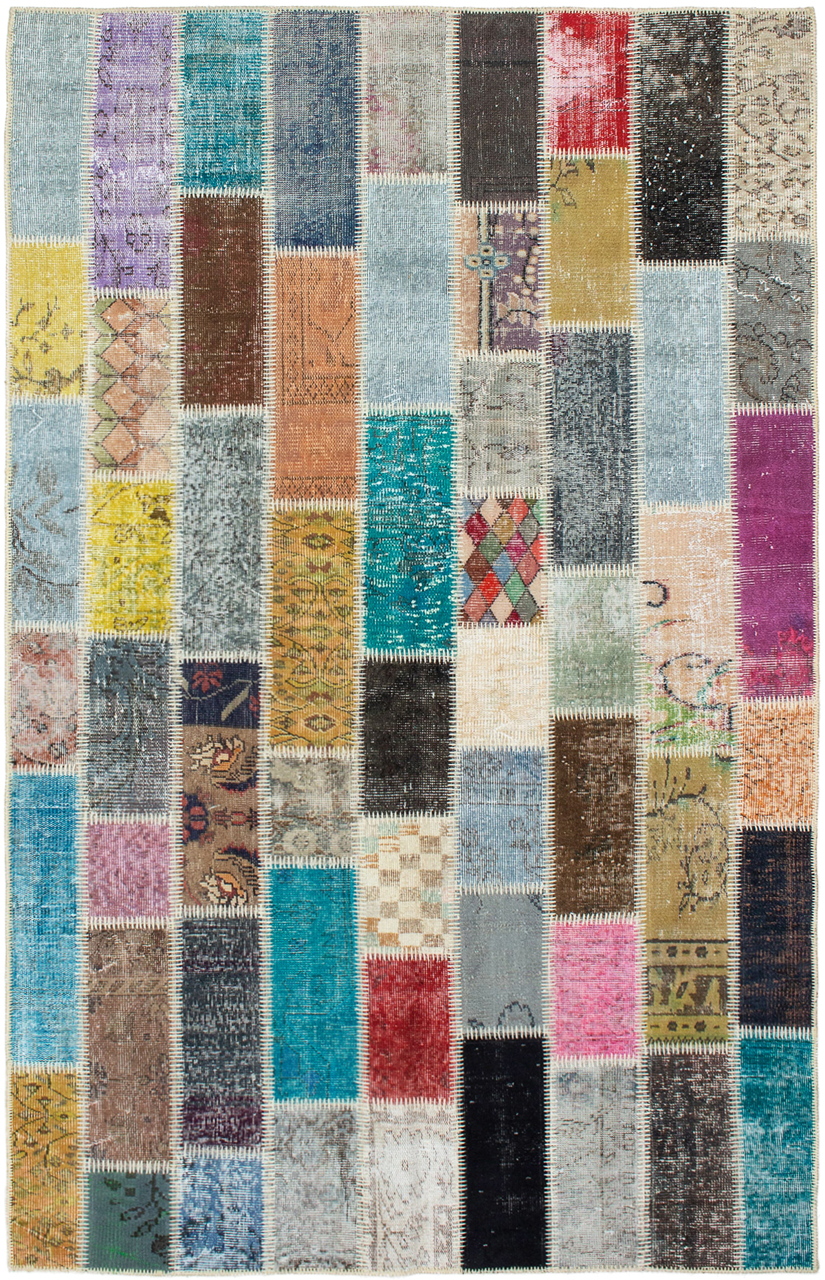 Hand-knotted Color Transition Patch Light Grey, Turquoise Wool Rug 5'5" x 8'8" Size: 5'5" x 8'8"  