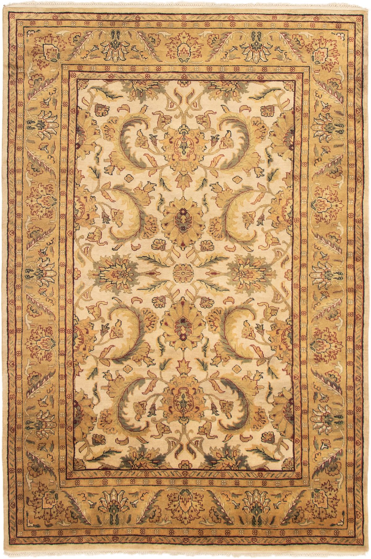 Hand-knotted Varanasi Ivory Wool Rug 5'10" x 8'11" Size: 5'10" x 8'11"  