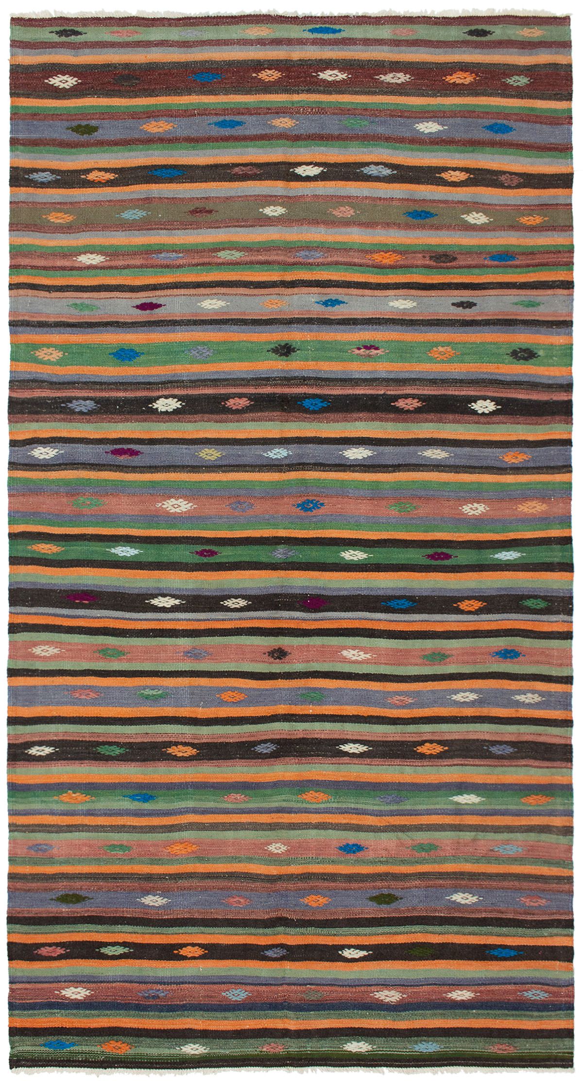 Hand woven Bohemian Dark Copper Wool Kilim 5'4" x 10'10" Size: 5'4" x 10'10"  