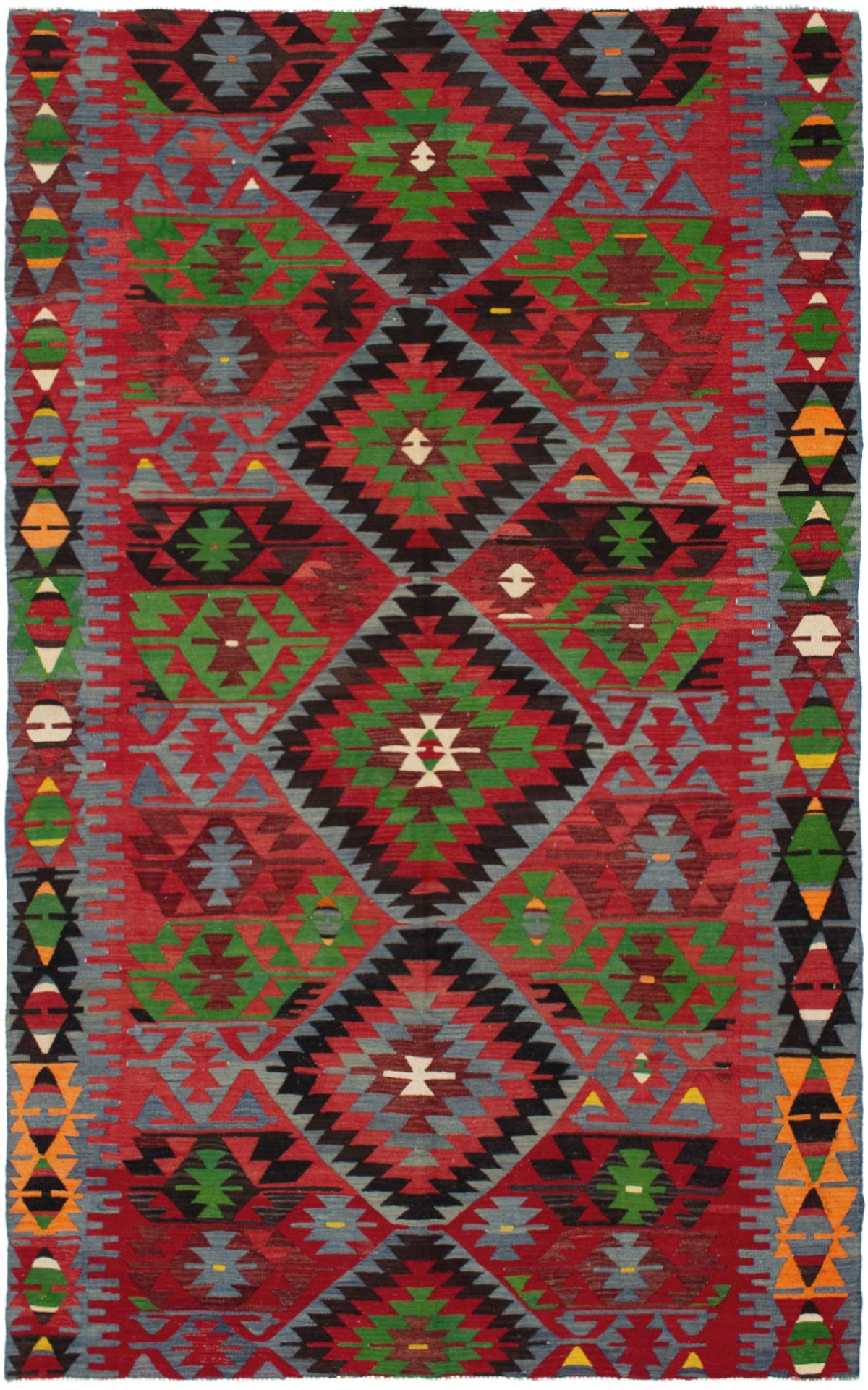 Hand woven Sivas Red Wool Kilim 5'10" x 9'8" Size: 5'10" x 9'8"  