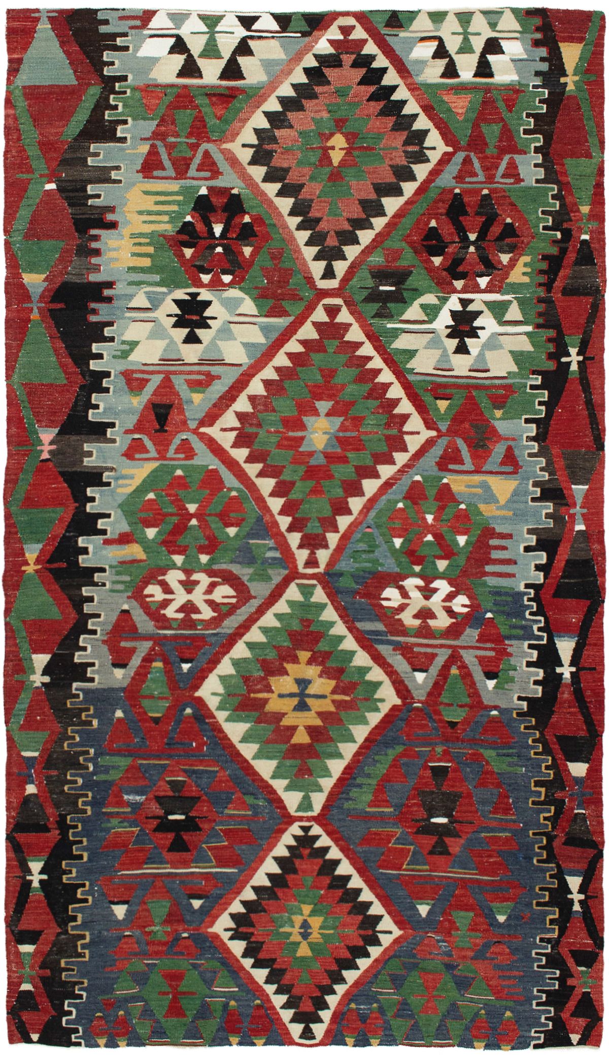 Hand woven Sivas Dark Red Wool Kilim 5'3" x 9'3" Size: 5'3" x 9'3"  