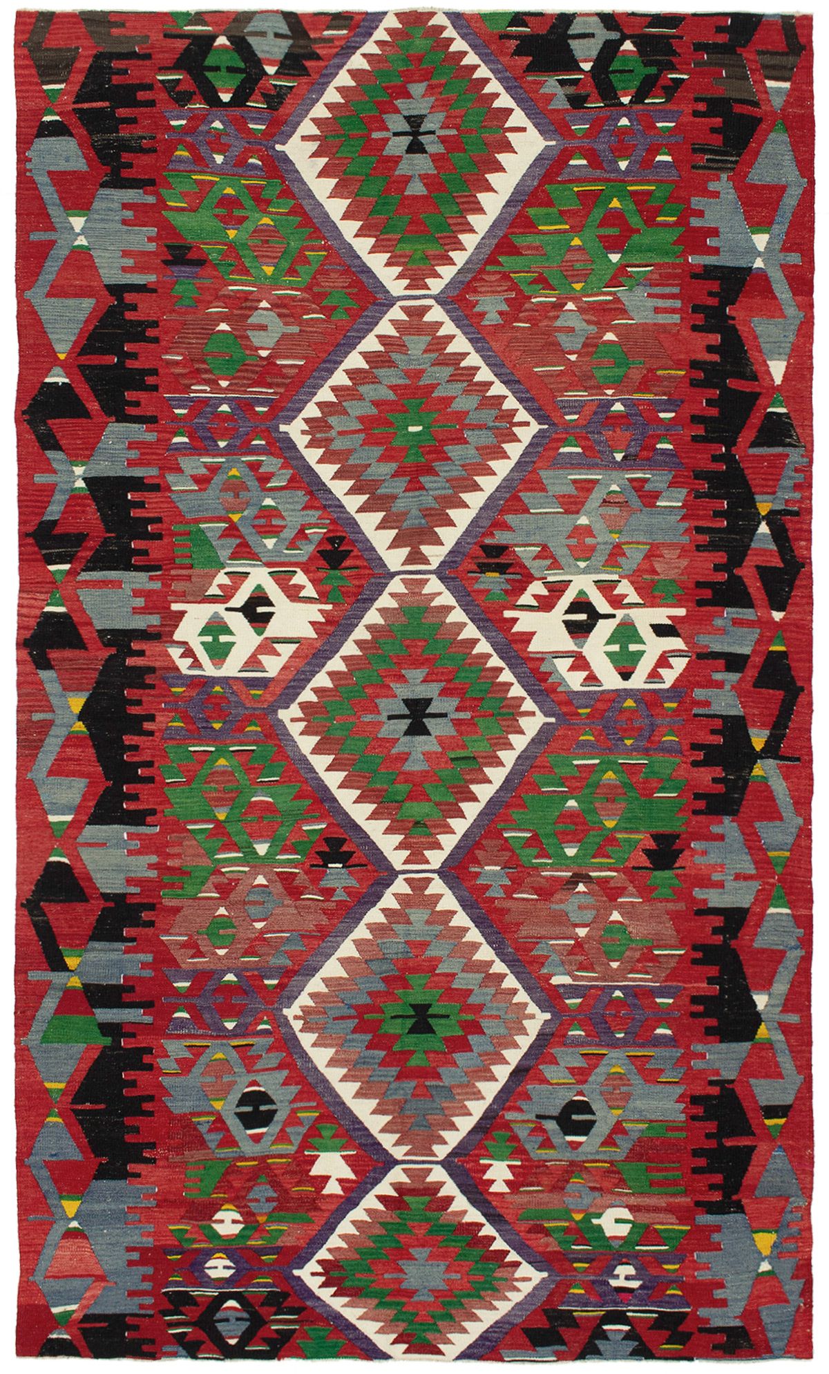 Hand woven Sivas Red Wool Kilim 5'5" x 9'8" Size: 5'5" x 9'8"  