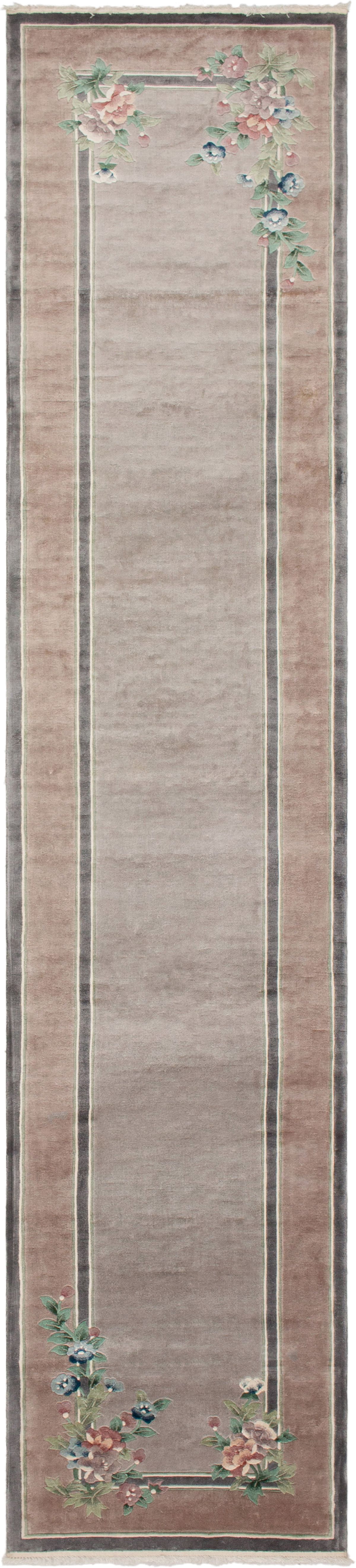 Hand-knotted Aubousson Grey Silk Rug 2'3" x 11'11" Size: 2'3" x 11'11"  