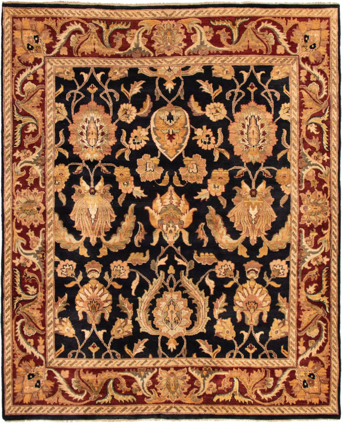 Hand-knotted Jaipur Black Wool Rug 8'0" x 9'10" Size: 8'0" x 9'10"  