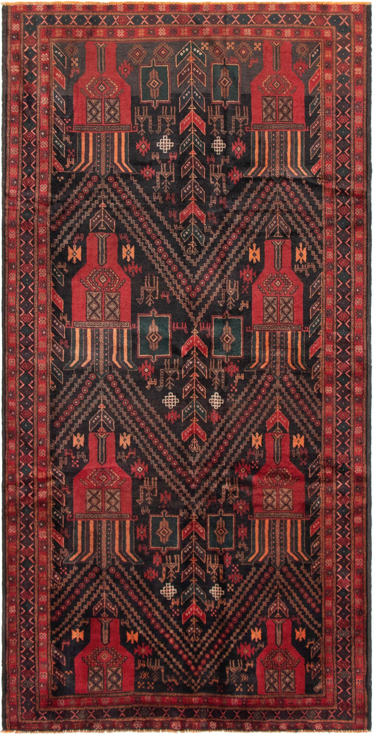 Hand-knotted Rizbaft Black, Red Wool Rug 4'6" x 9'3" Size: 4'6" x 9'3"  