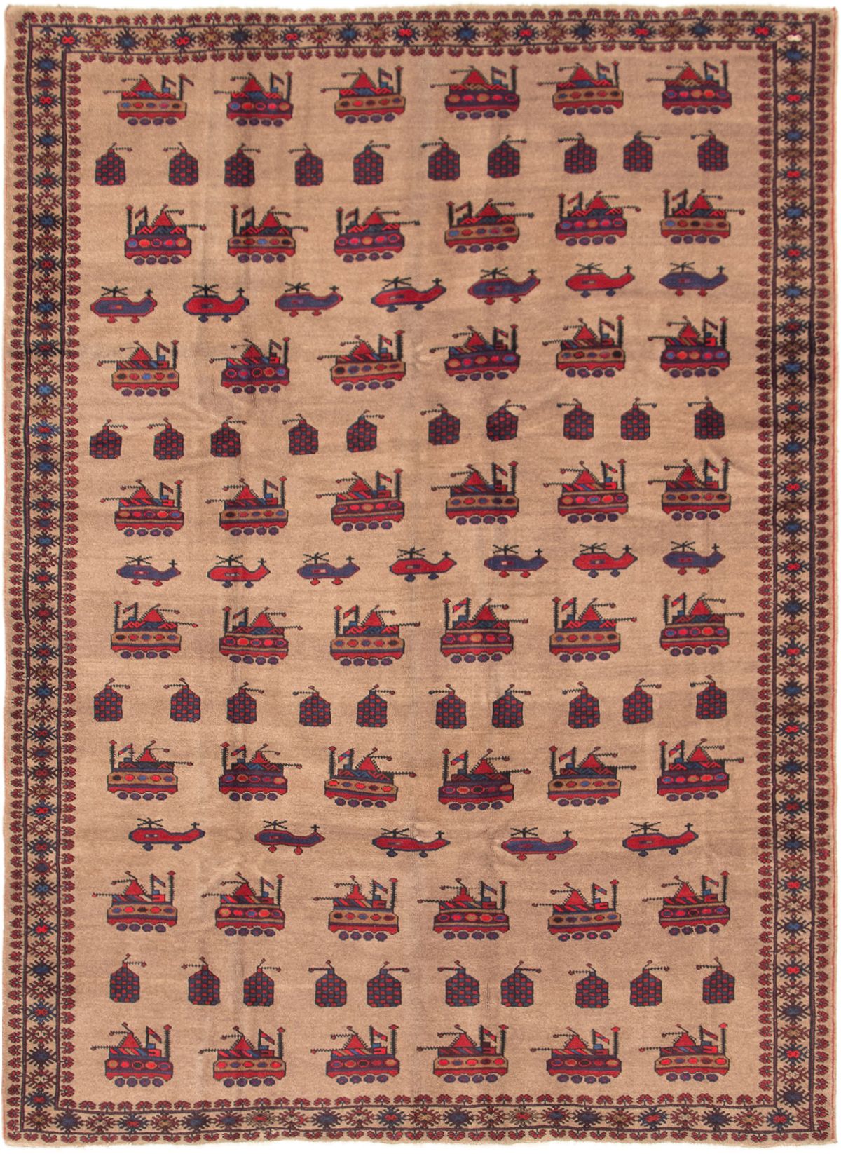 Hand-knotted Rare War Tan Wool Rug 7'3" x 9'7" Size: 7'3" x 9'7"  