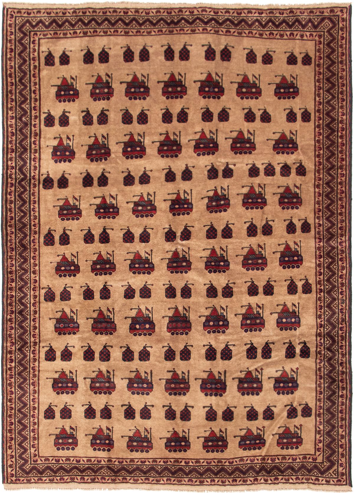 Hand-knotted Rare War Light Brown Wool Rug 6'8" x 9'7" Size: 6'8" x 9'7"  