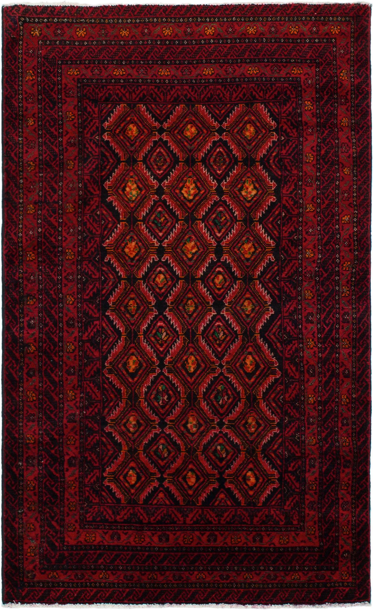 Hand-knotted Rizbaft Red Wool Rug 3'6" x 5'11"  Size: 3'6" x 5'11"  