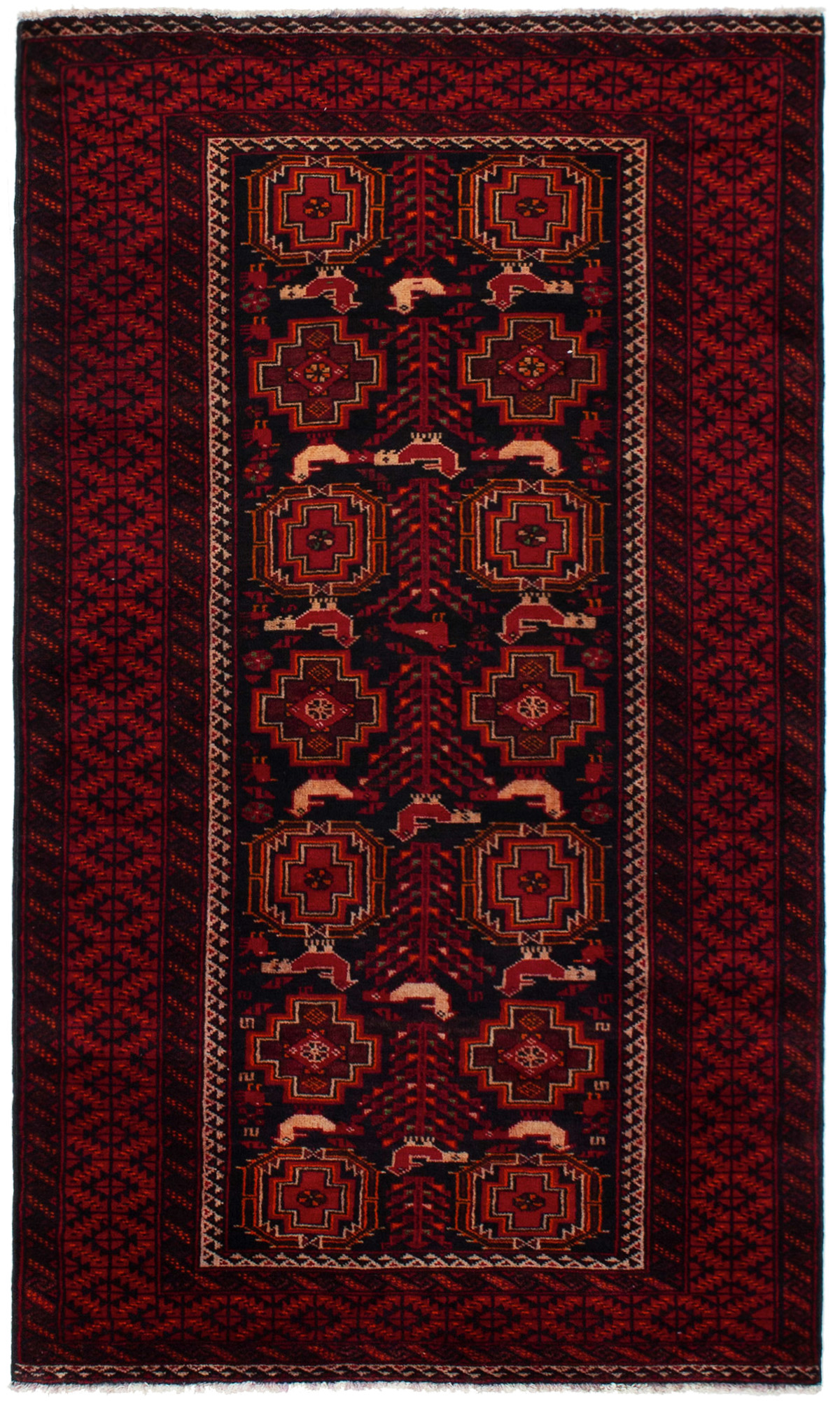 Hand-knotted Rizbaft Black, Red Wool Rug 3'7" x 6'3" Size: 3'7" x 6'3"  