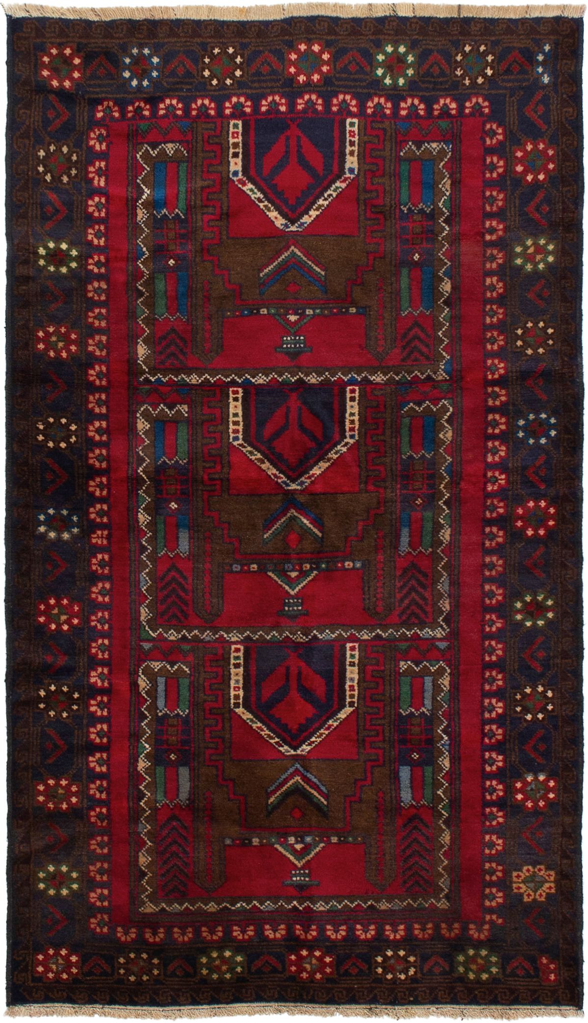 Hand-knotted Teimani Red Wool Rug 3'6" x 6'2"  Size: 3'6" x 6'2"  