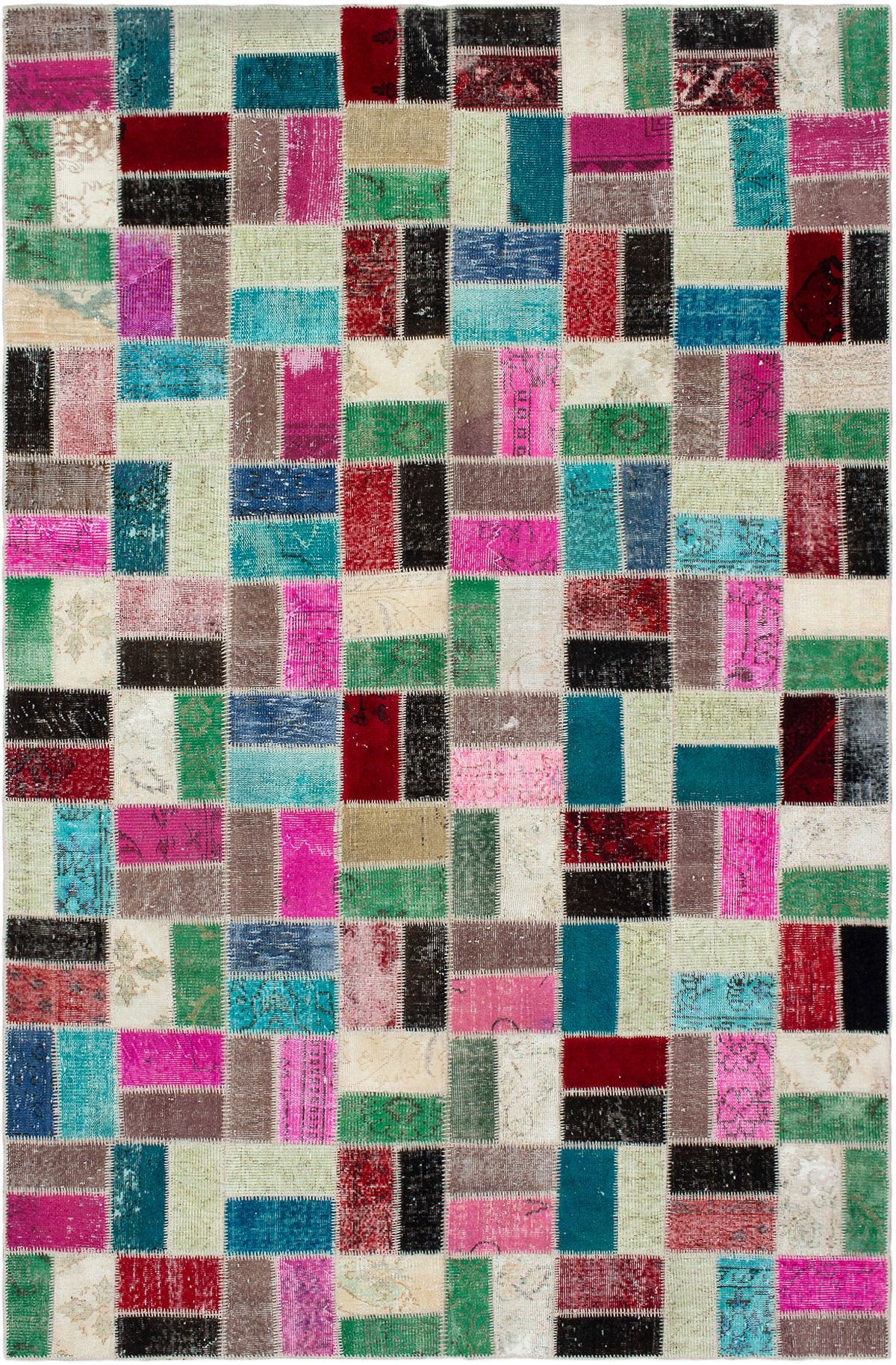 Hand-knotted Color Transition Patch Dark Pink, Teal Wool Rug 6'9" x 10'5" Size: 6'9" x 10'5"  