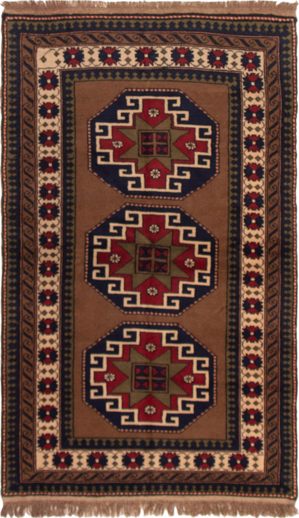 Hand-knotted Antique Shiravan Brown, Dark Navy Wool Rug 3'11" x 6'1" Size: 3'11" x 6'1"  