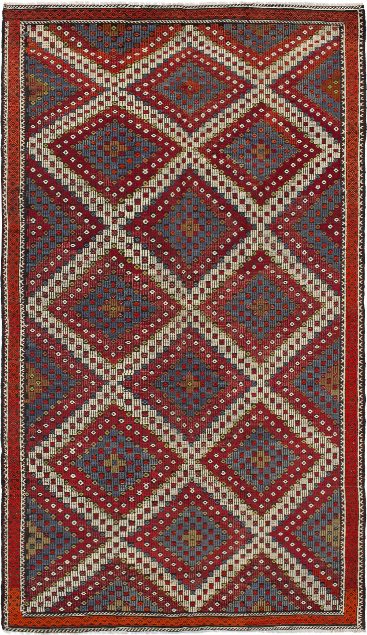 Hand woven Yoruk Dark Red Wool Tapestry Kilim 6'0" x 10'8" Size: 6'0" x 10'8"  