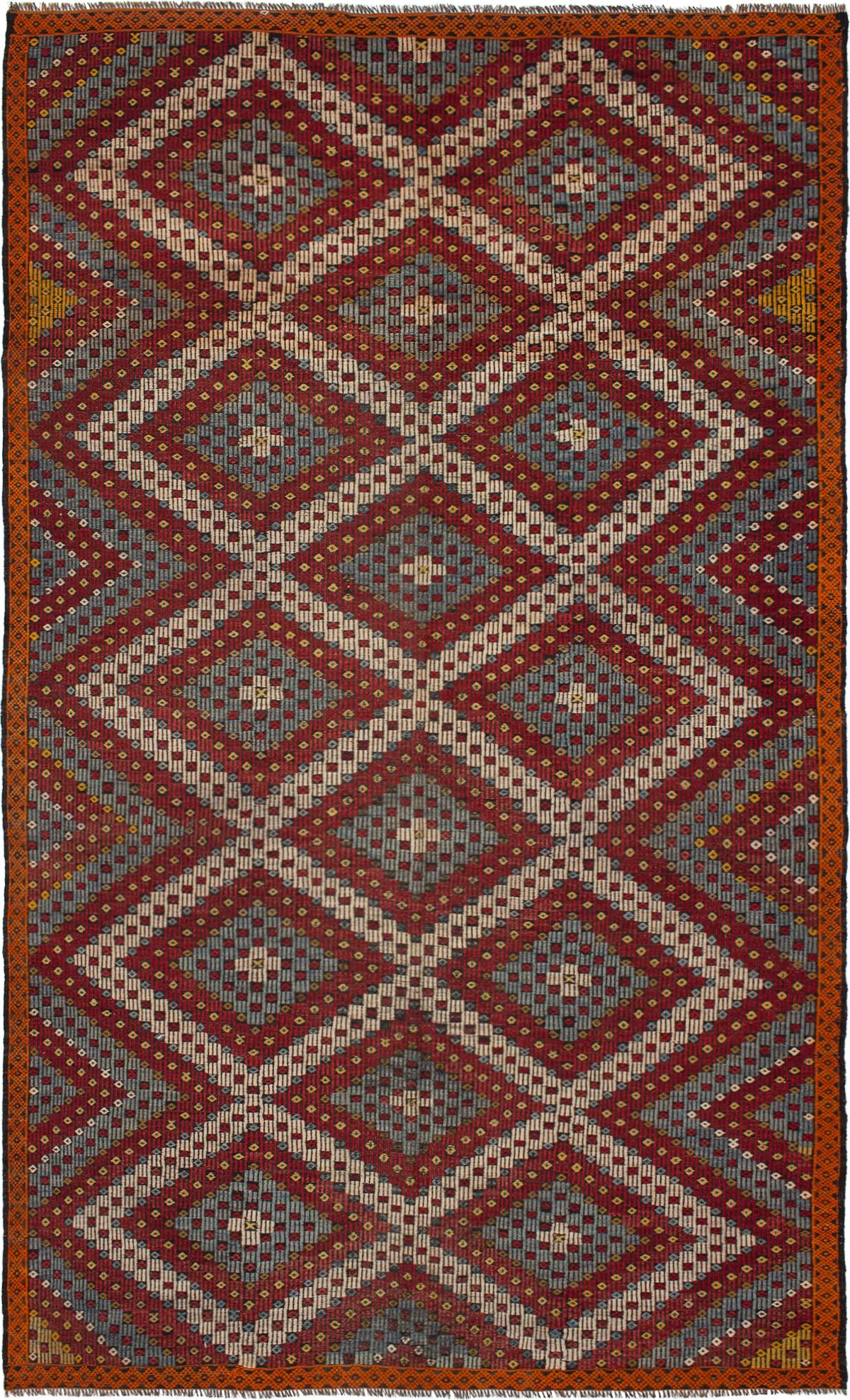Hand woven Yoruk Dark Red Wool Tapestry Kilim 6'8" x 11'0" Size: 6'8" x 11'0"  