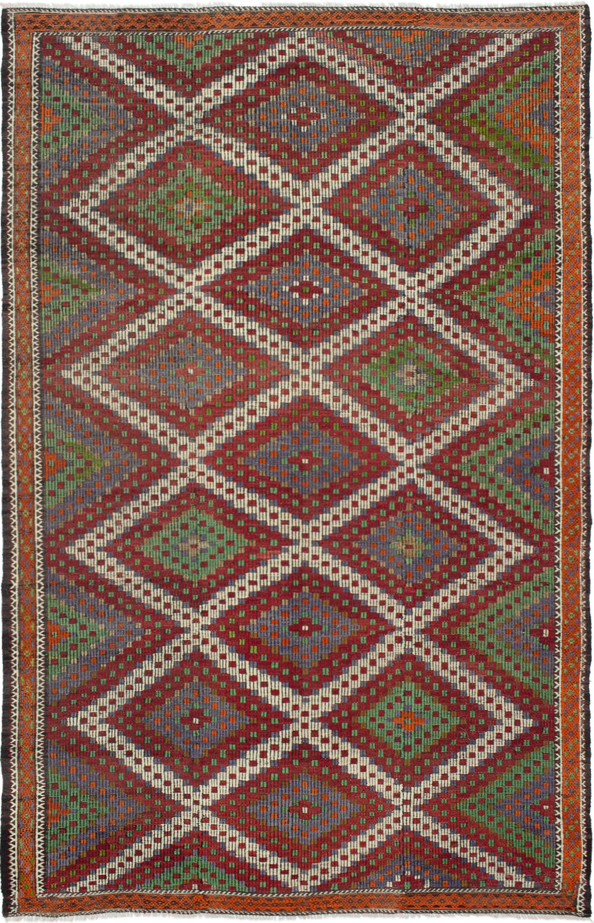 Hand woven Yoruk Dark Red Wool Tapestry Kilim 6'1" x 10'1" Size: 6'1" x 10'1"  