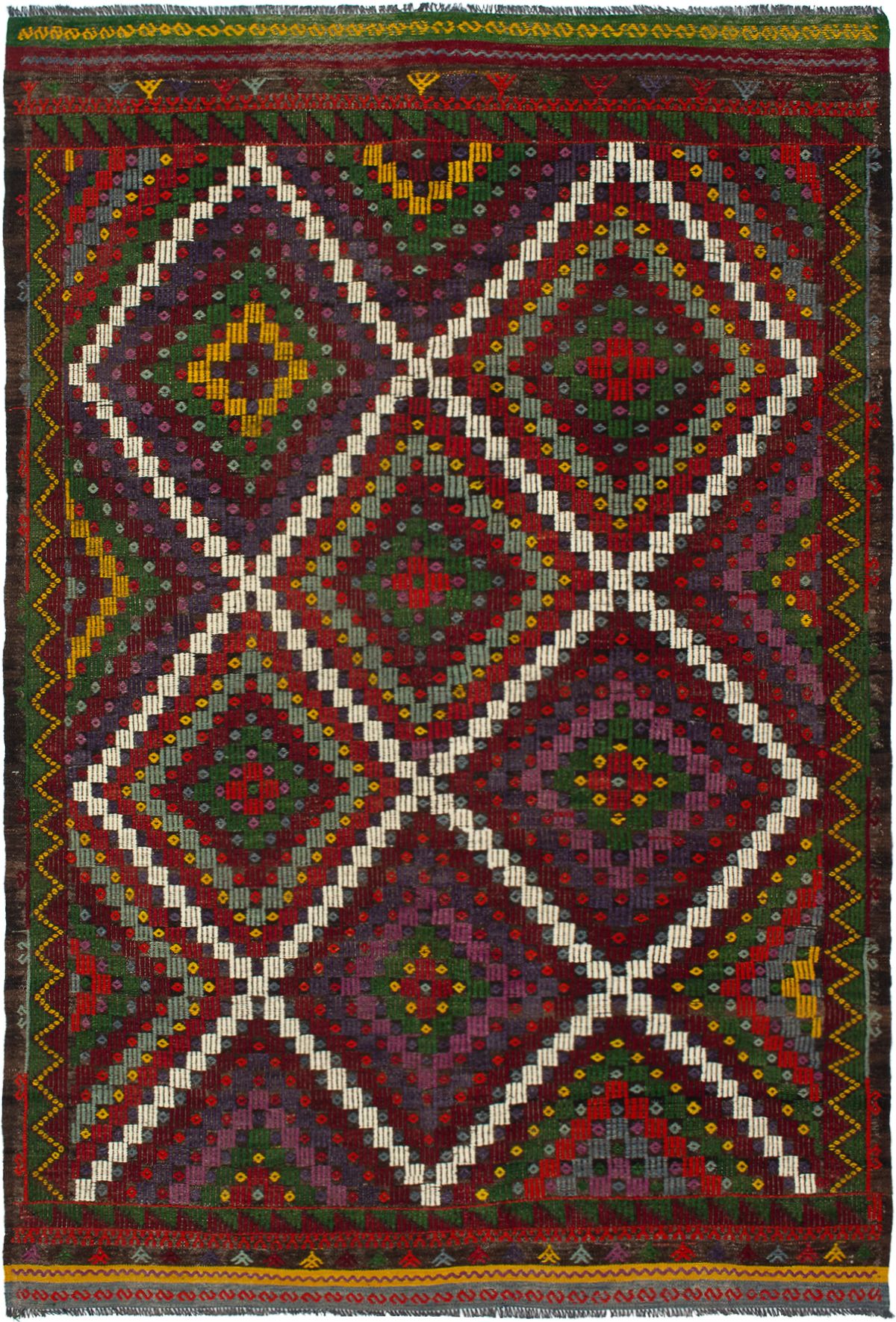 Hand woven Yoruk Dark Red Wool Tapestry Kilim 6'3" x 9'5" Size: 6'3" x 9'5"  