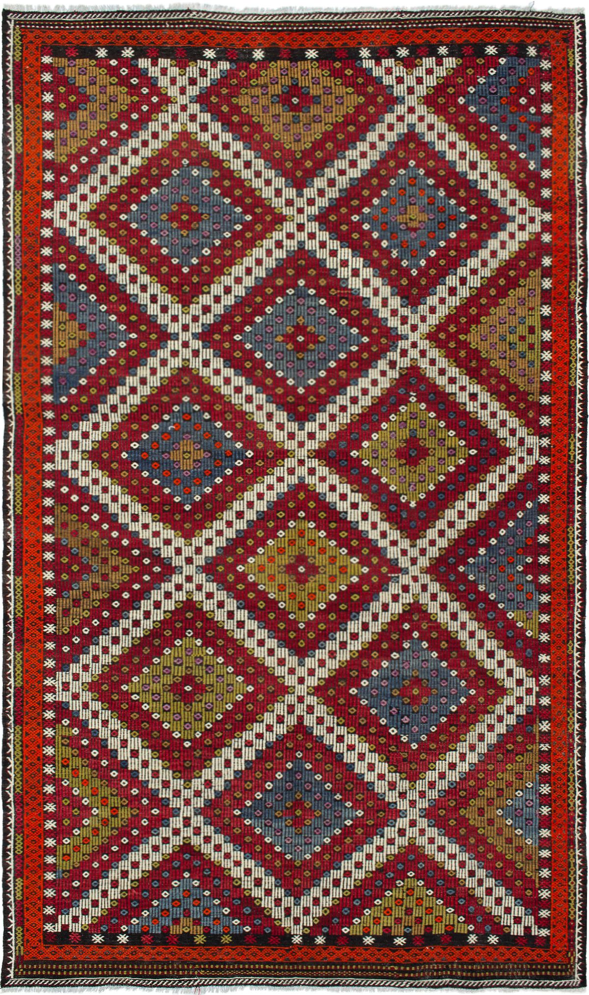 Hand woven Yoruk Dark Red Wool Tapestry Kilim 6'3" x 10'8" Size: 6'3" x 10'8"  