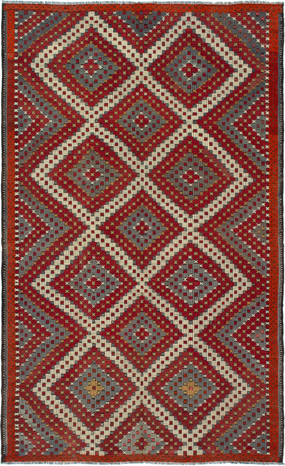 Hand woven Yoruk Red Wool Tapestry Kilim 6'5" x 10'4"  Size: 6'5" x 10'4"  