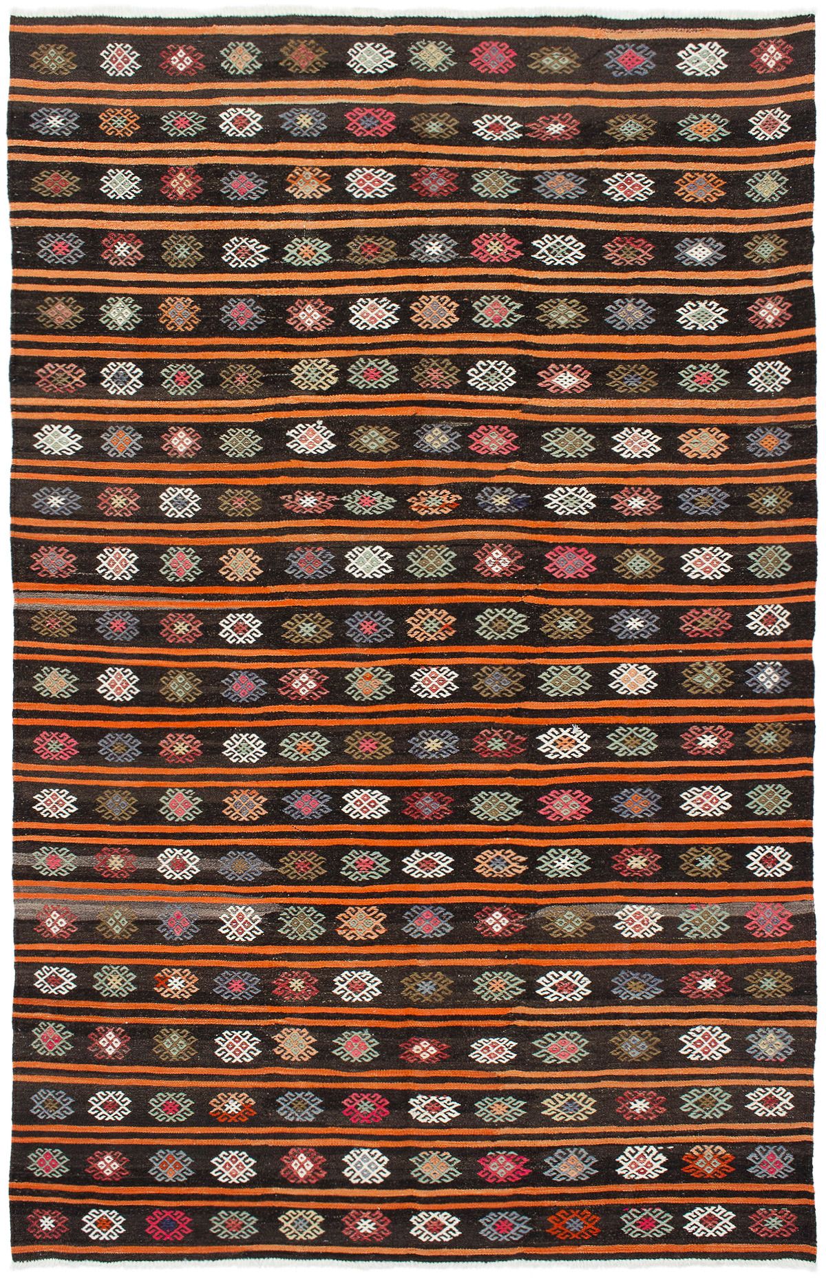 Hand woven Kashkoli FW Copper, Dark Brown Wool Kilim 6'3" x 9'7" Size: 6'3" x 9'7"  
