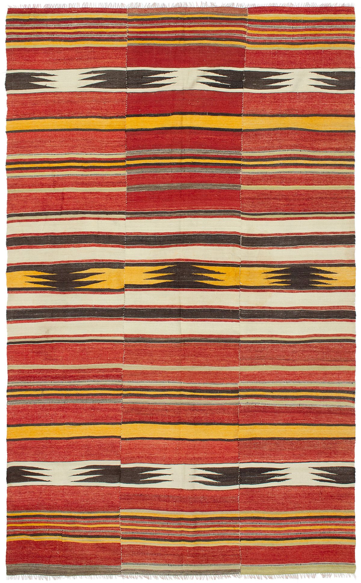 Hand woven Bohemian Red Wool Kilim 5'3" x 8'9" Size: 5'3" x 8'9"  