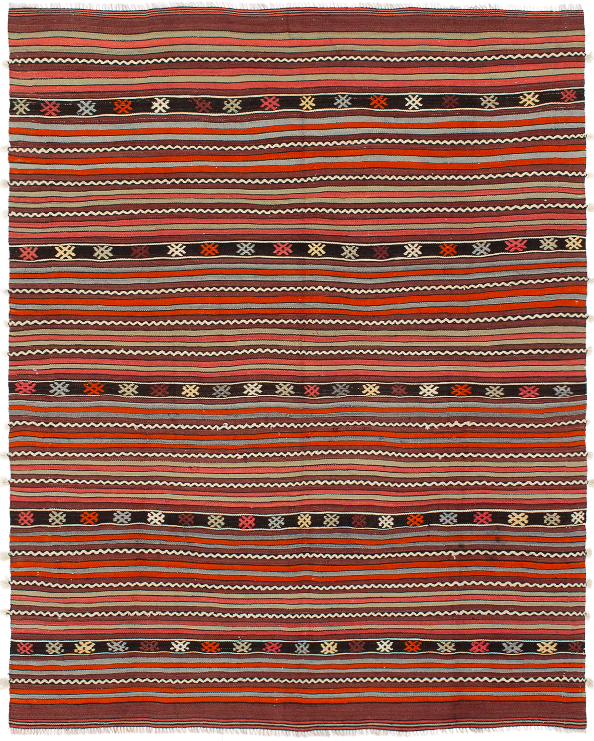 Hand woven Kashkoli FW Burgundy Wool Kilim 5'5" x 6'9" Size: 5'5" x 6'9"  