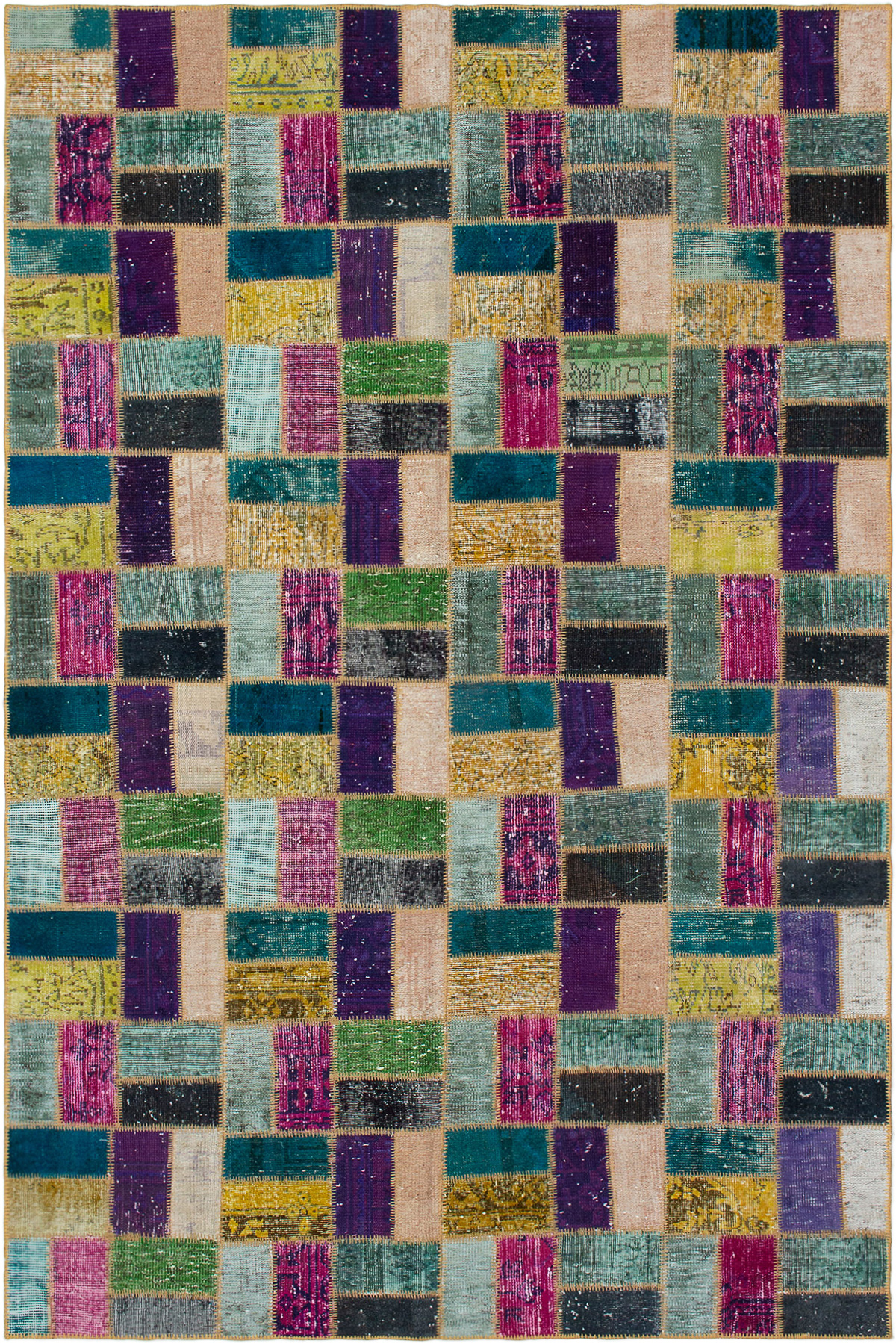 Hand-knotted Color Transition Patch Beige, Purple Wool Rug 6'8" x 10'3" Size: 6'8" x 10'3"  