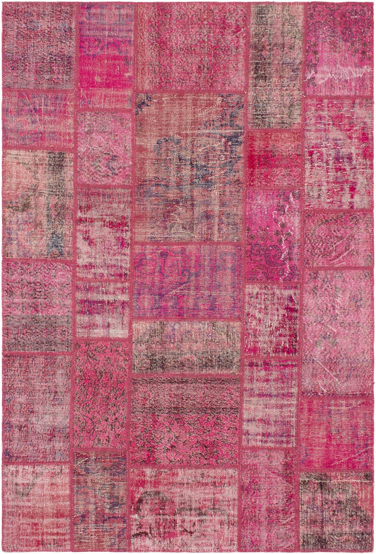 Hand-knotted Color Transition Patch Dark Pink Wool Rug 6'8" x 10'0" Size: 6'8" x 10'0"  