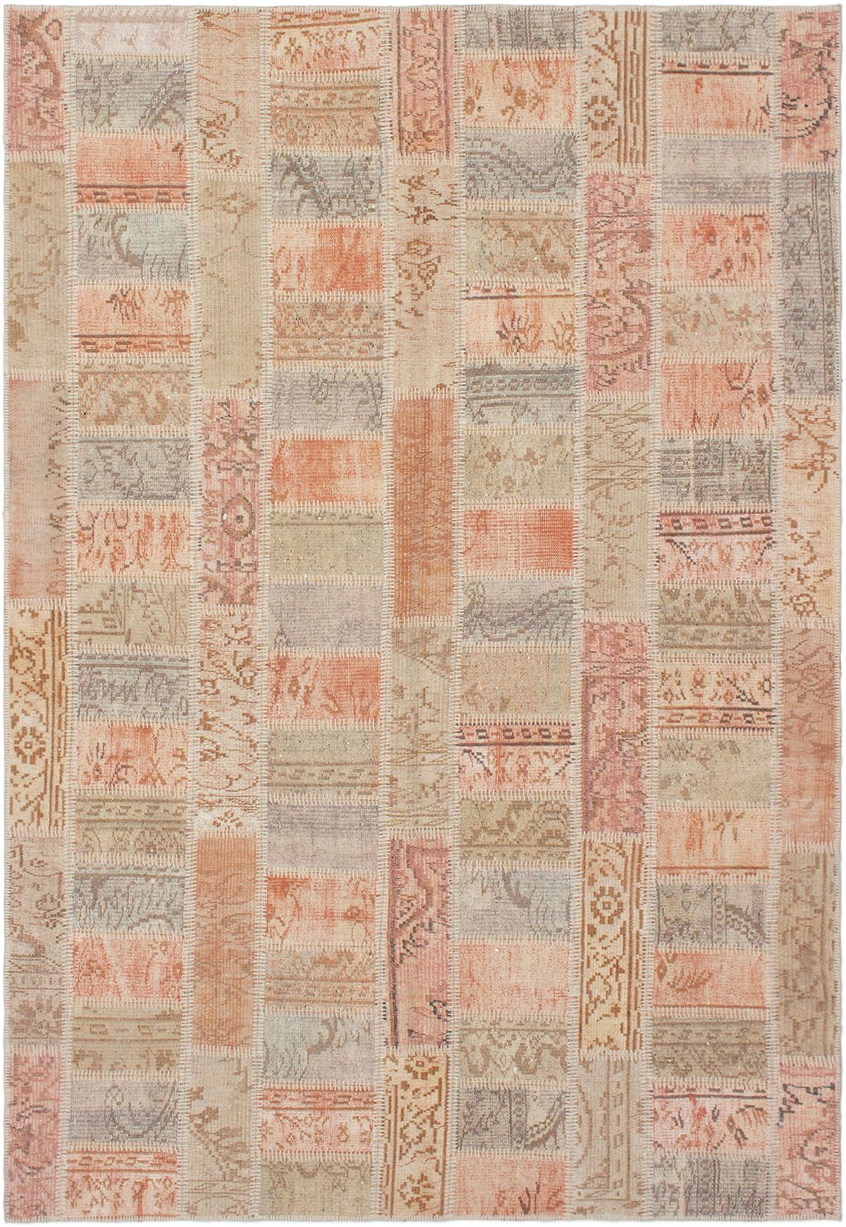 Hand-knotted Vintage Anatolia Patch Khaki, Salmon Wool Rug 6'1" x 9'2" Size: 6'1" x 9'2"  