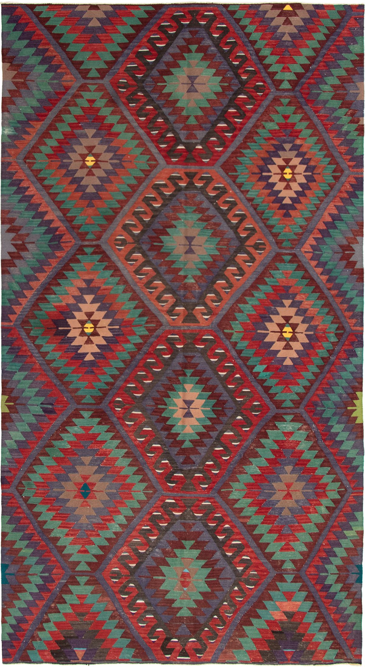 Hand woven Sivas Dark Red Wool Kilim 5'9" x 10'10" Size: 5'9" x 10'10"  