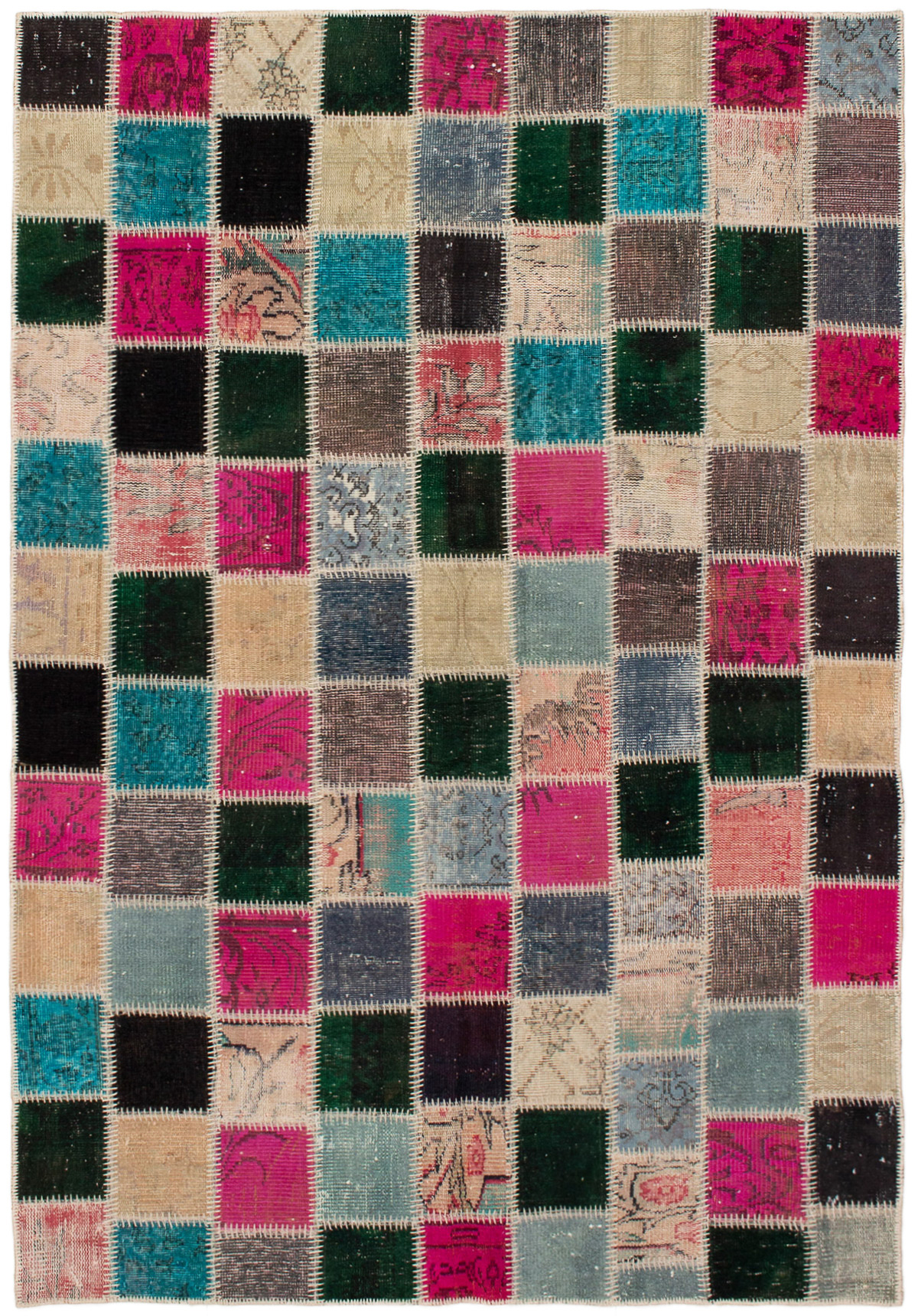 Hand-knotted Color Transition Patch Dark Green, Dark Pink Wool Rug 5'5" x 7'9" Size: 5'5" x 7'9"  
