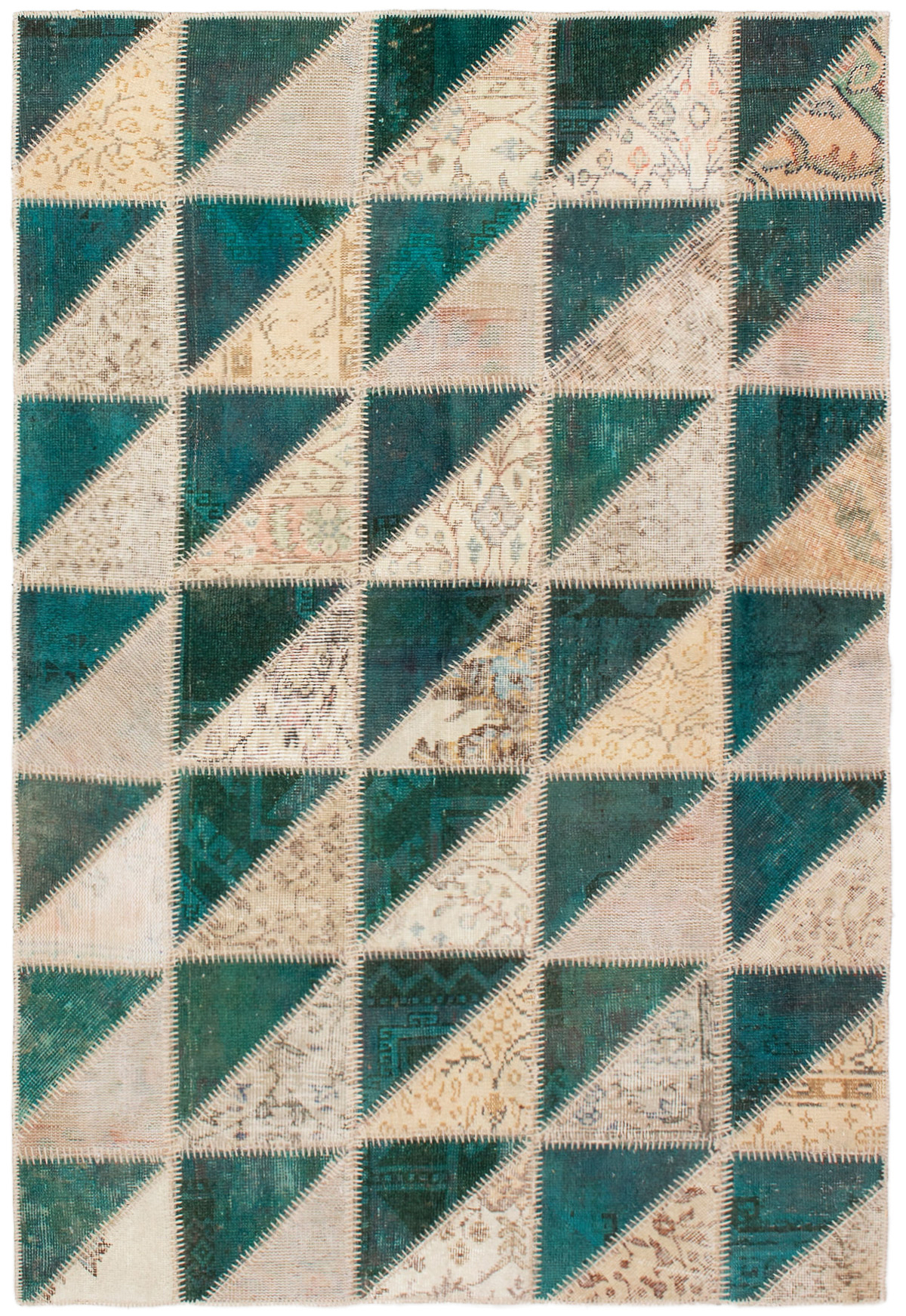 Hand-knotted Color Transition Patch Cream, Turquoise Wool Rug 4'8" x 6'11" Size: 4'8" x 6'11"  