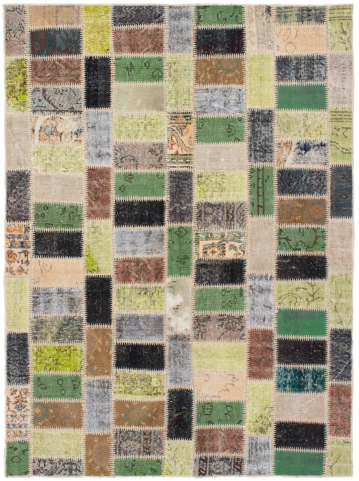 Hand-knotted Color Transition Patch Black, Light Green Wool Rug 5'9" x 7'10" Size: 5'9" x 7'10"  