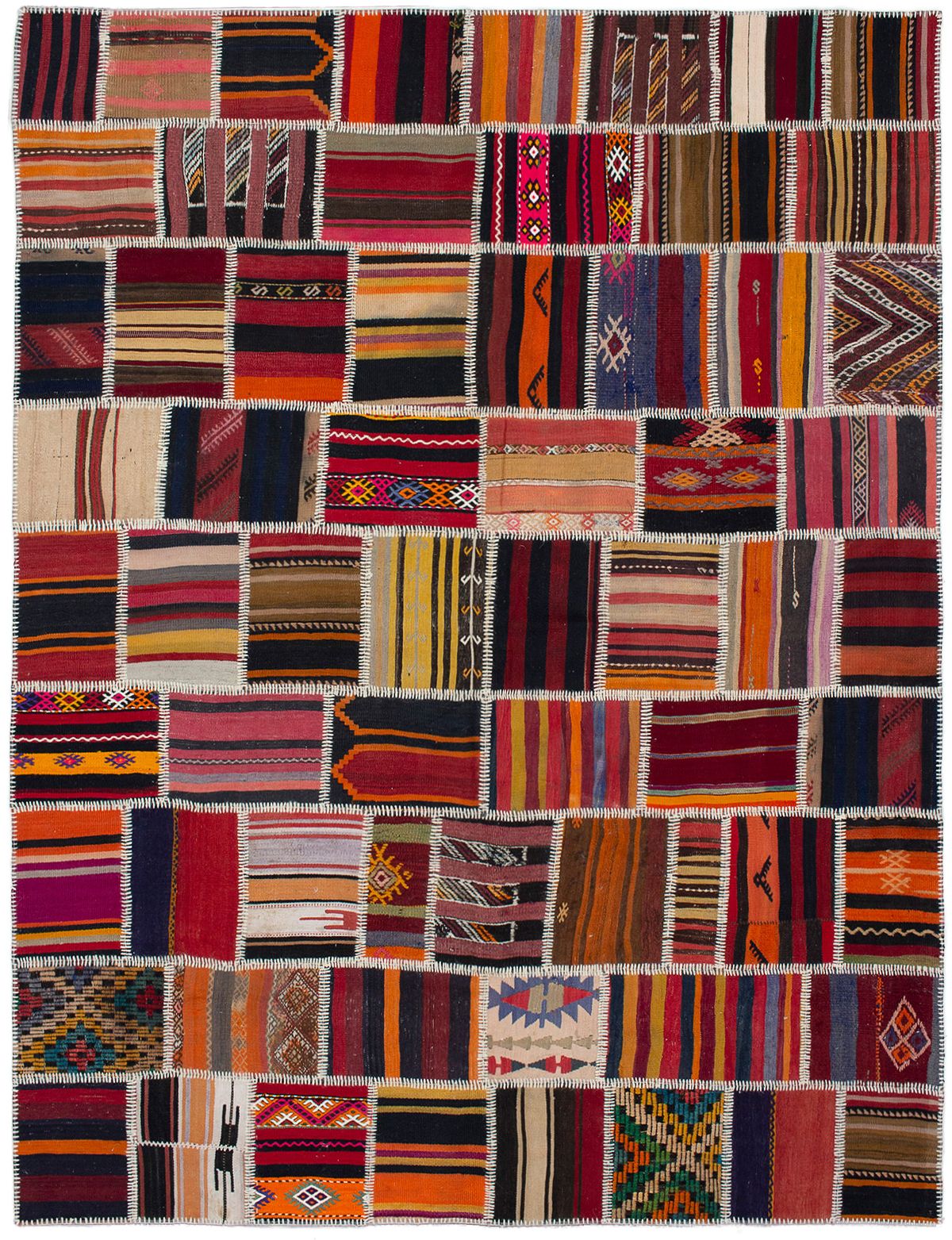 Hand woven Anatolia Patch Dark Red Wool Kilim 7'9" x 10'0" Size: 7'9" x 10'0"  
