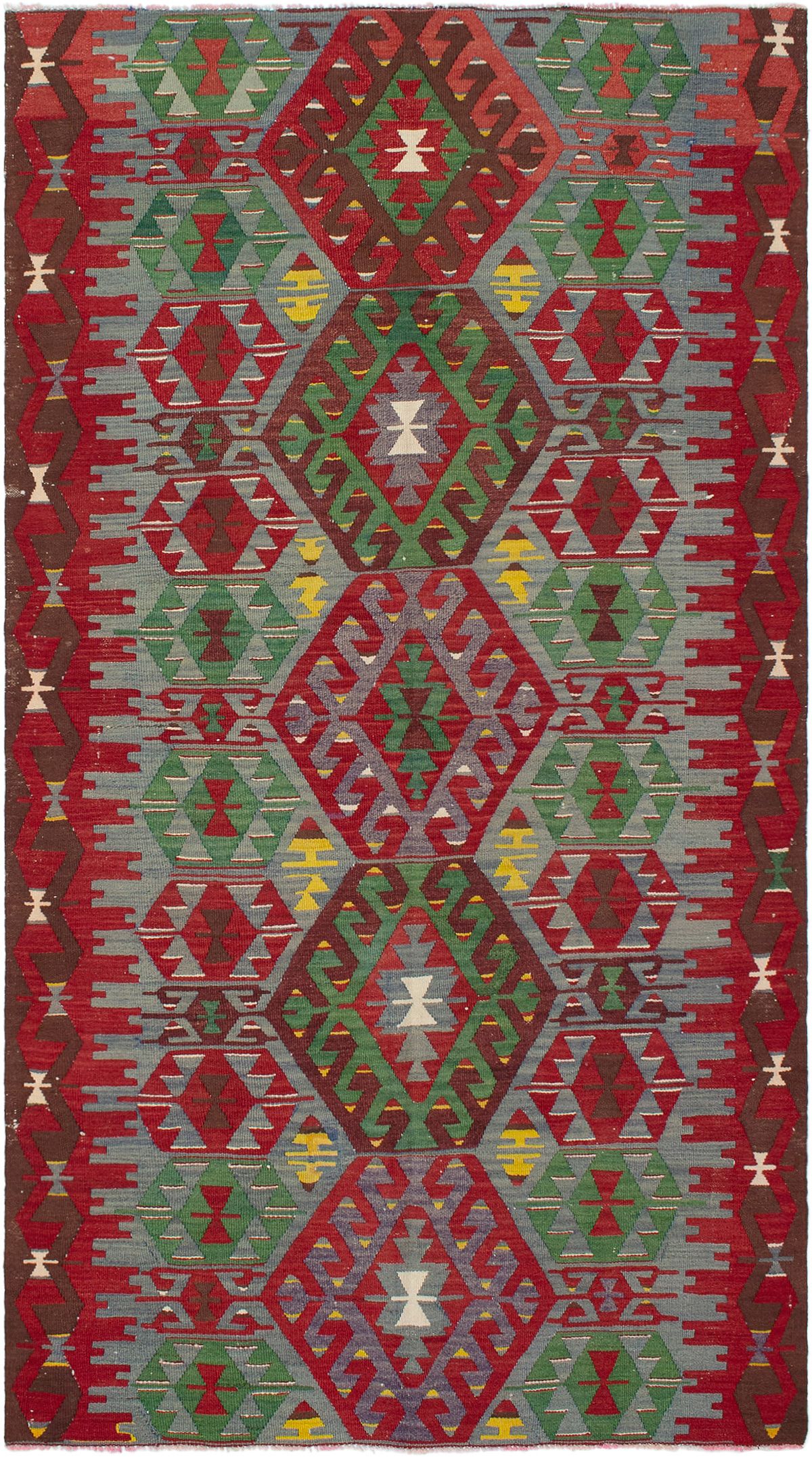 Hand woven Sivas Red Wool Kilim 4'11" x 9'0" Size: 4'11" x 9'0"  