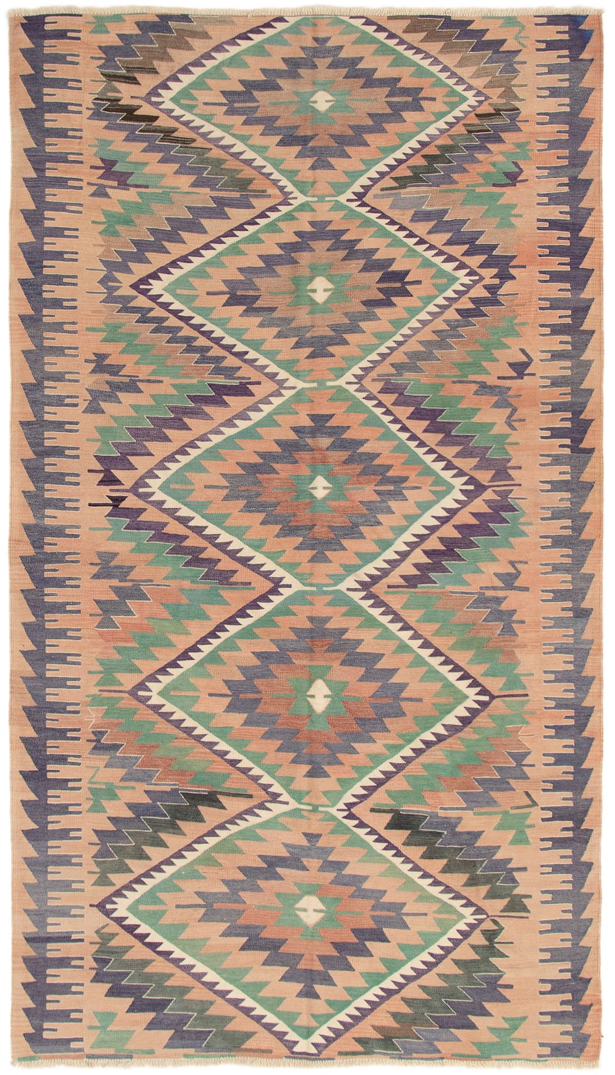 Hand woven Yoruk Copper, Light Green Wool Kilim 5'11" x 10'6" Size: 5'11" x 10'6"  