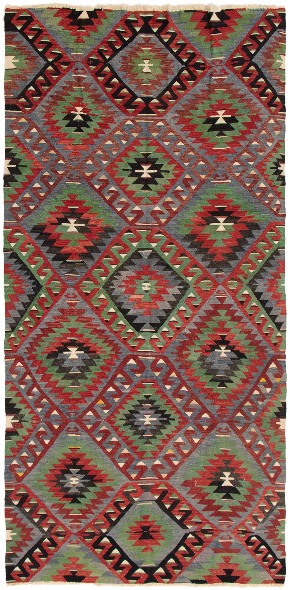 Hand woven Sivas Dark Red Wool Kilim 5'3" x 11'1" Size: 5'3" x 11'1"  