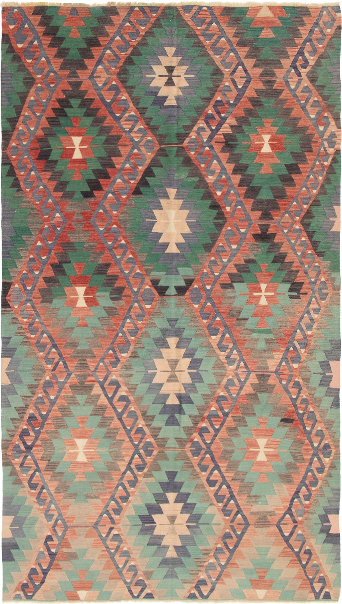 Hand woven Sivas Teal Wool Kilim 5'7" x 10'0" Size: 5'7" x 10'0"  