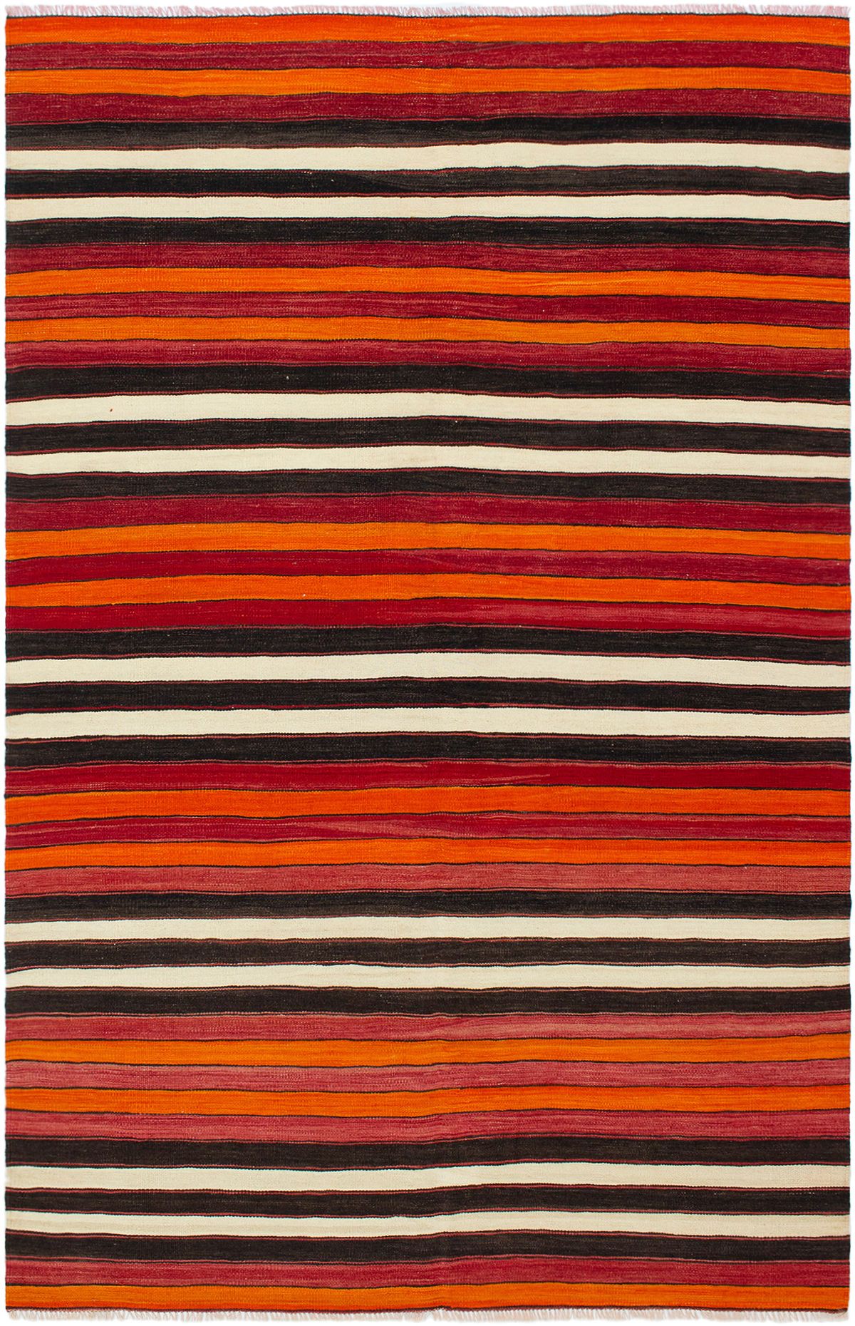 Hand woven Bohemian Red Wool Kilim 5'11" x 9'1" Size: 5'11" x 9'1"  
