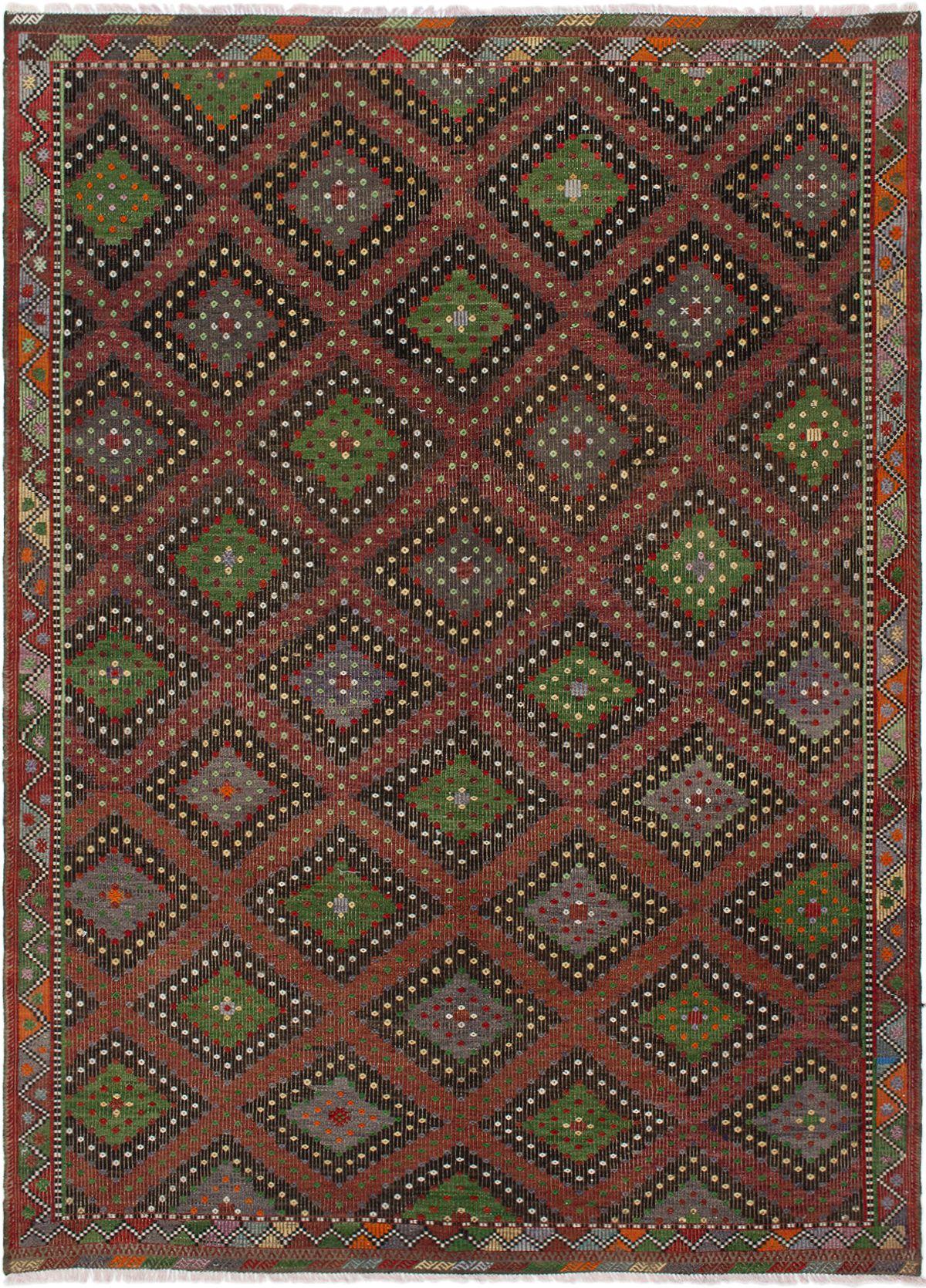 Hand woven Yoruk Dark Red Wool Tapestry Kilim 6'6" x 9'1" Size: 6'6" x 9'1"  