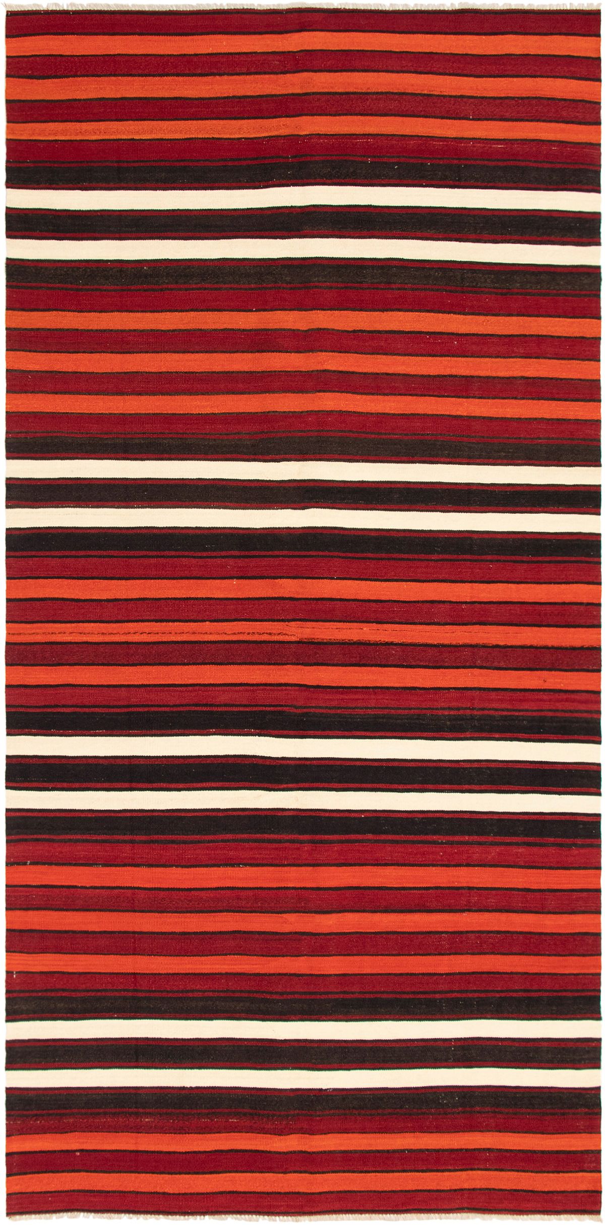 Hand woven Bohemian Dark Red Wool Kilim 5'5" x 11'7" Size: 5'5" x 11'7"  