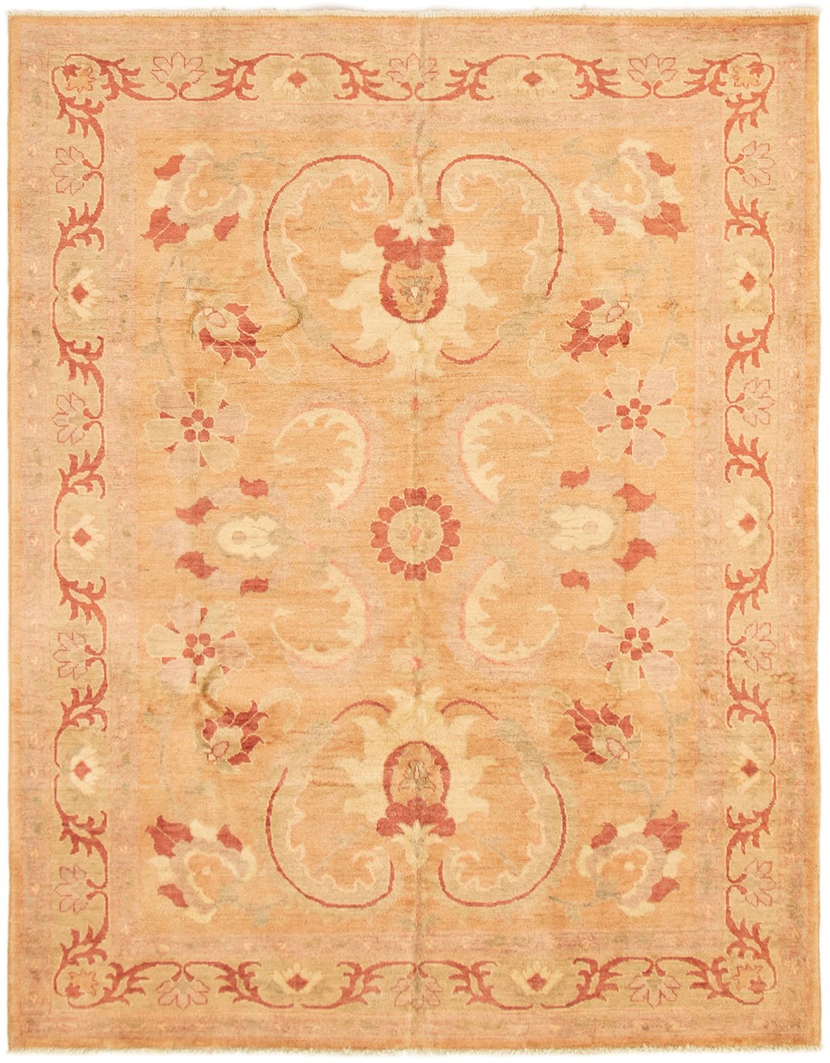 Hand-knotted Chobi Finest Beige Wool Rug 6'4" x 8'1" Size: 6'4" x 8'1"  