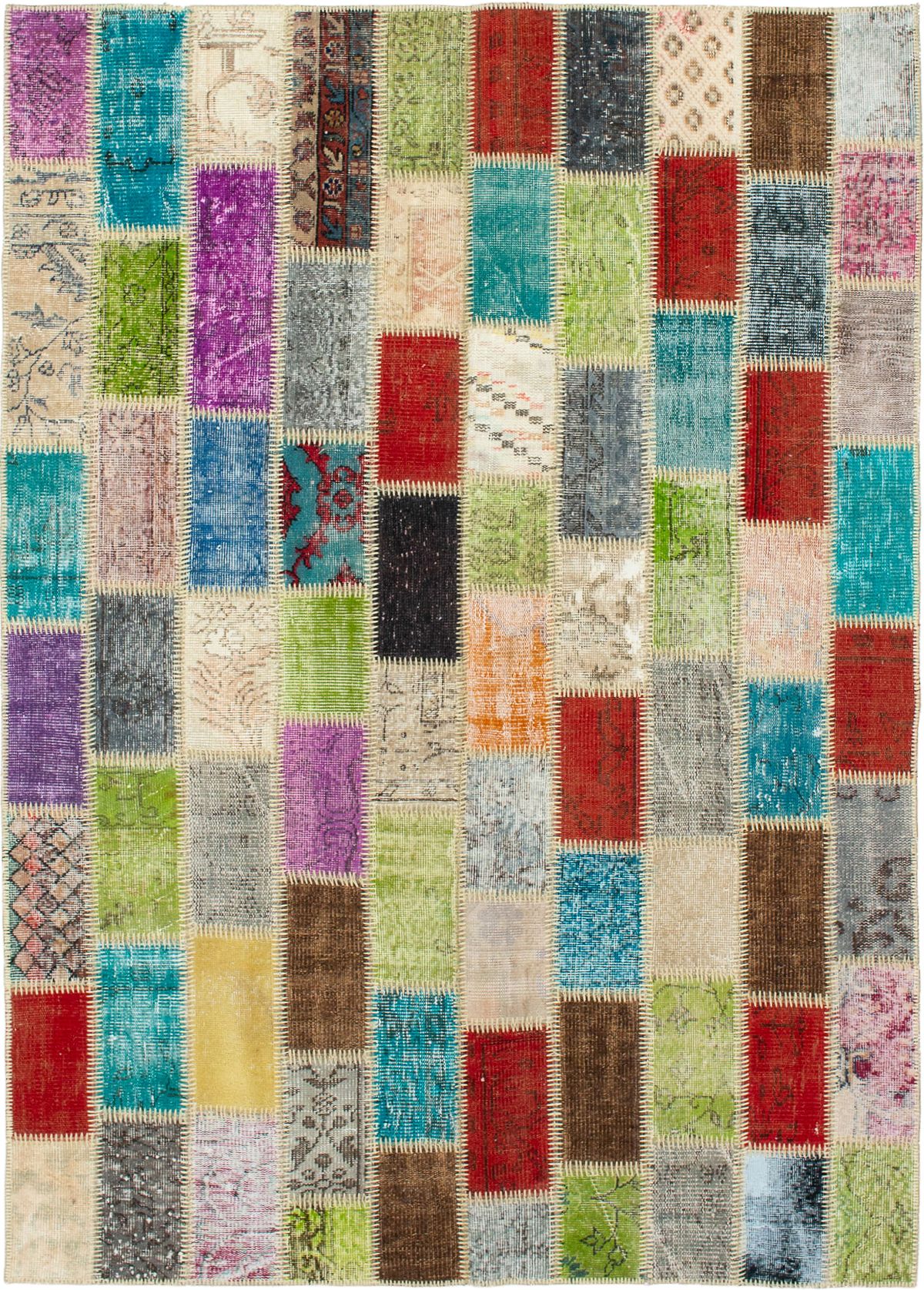 Hand-knotted Color Transition Patch Beige, Olive Wool Rug 5'6" x 7'9" Size: 5'6" x 7'9"  