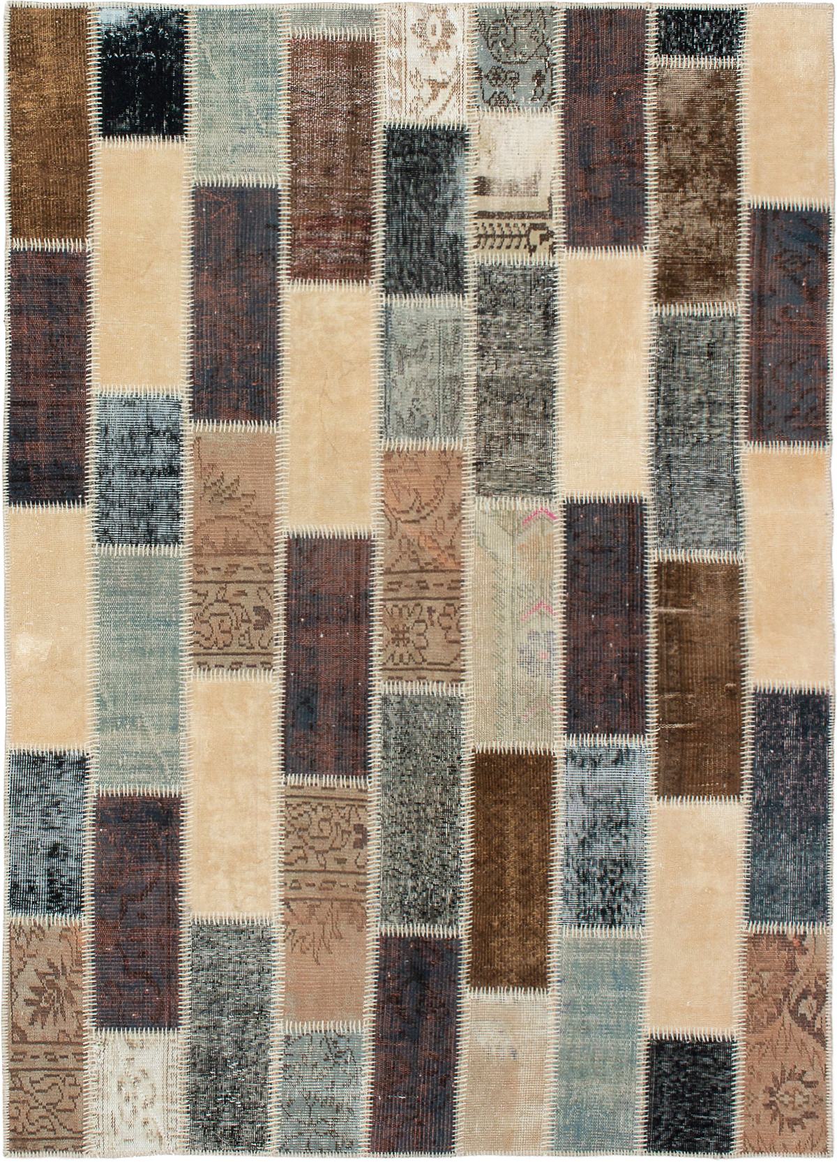 Hand-knotted Color Transition Patch Cream, Dark Brown Wool Rug 5'7" x 7'10" Size: 5'7" x 7'10"  