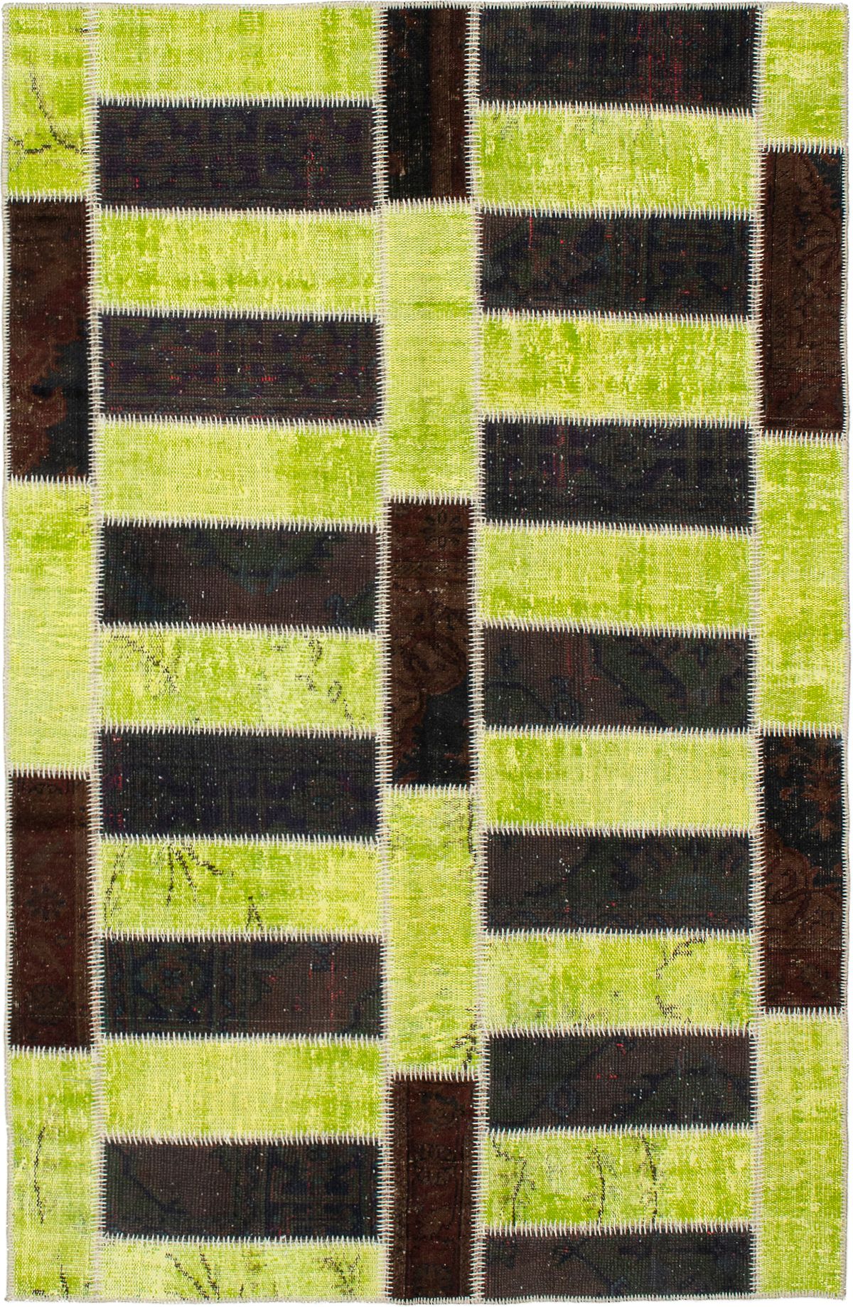 Hand-knotted Color Transition Patch Black, Lime Wool Rug 4'10" x 7'7" Size: 4'10" x 7'7"  