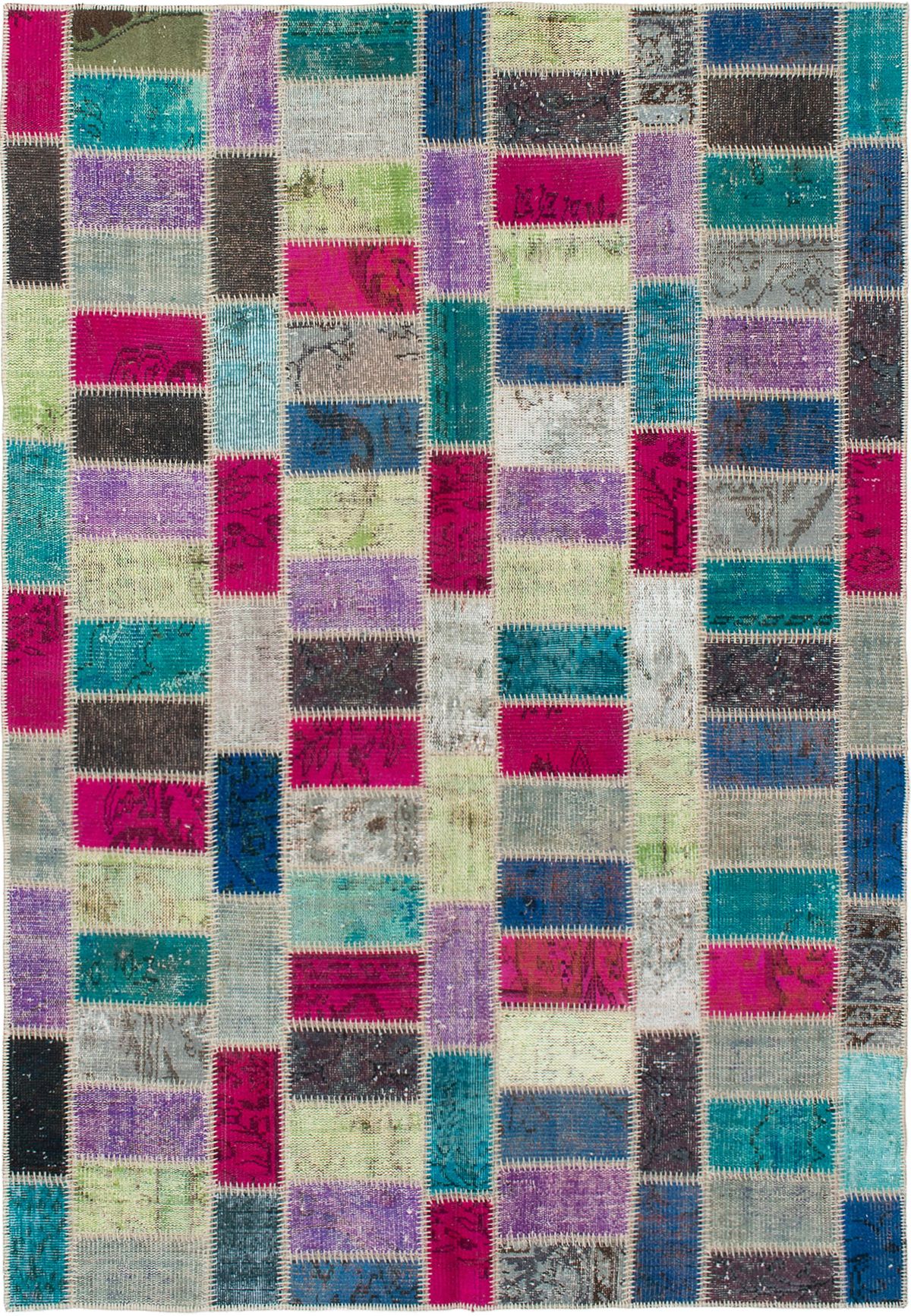 Hand-knotted Color Transition Patch Dark Pink, Turquoise Wool Rug 5'6" x 8'0" Size: 5'6" x 8'0"  