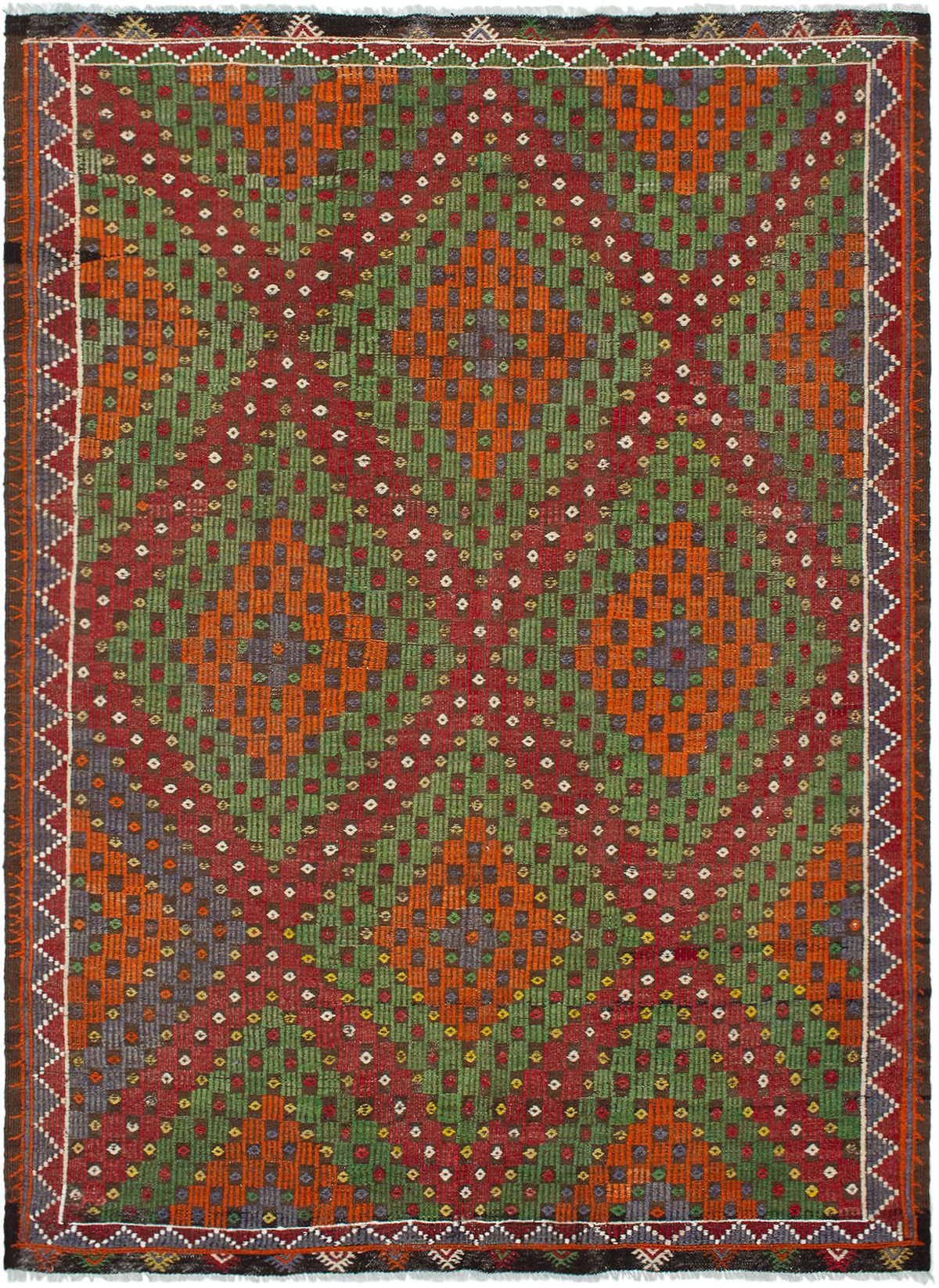 Hand woven Kashkoli FW Olive, Red Wool Tapestry Kilim 6'0" x 8'6" Size: 6'0" x 8'6"  