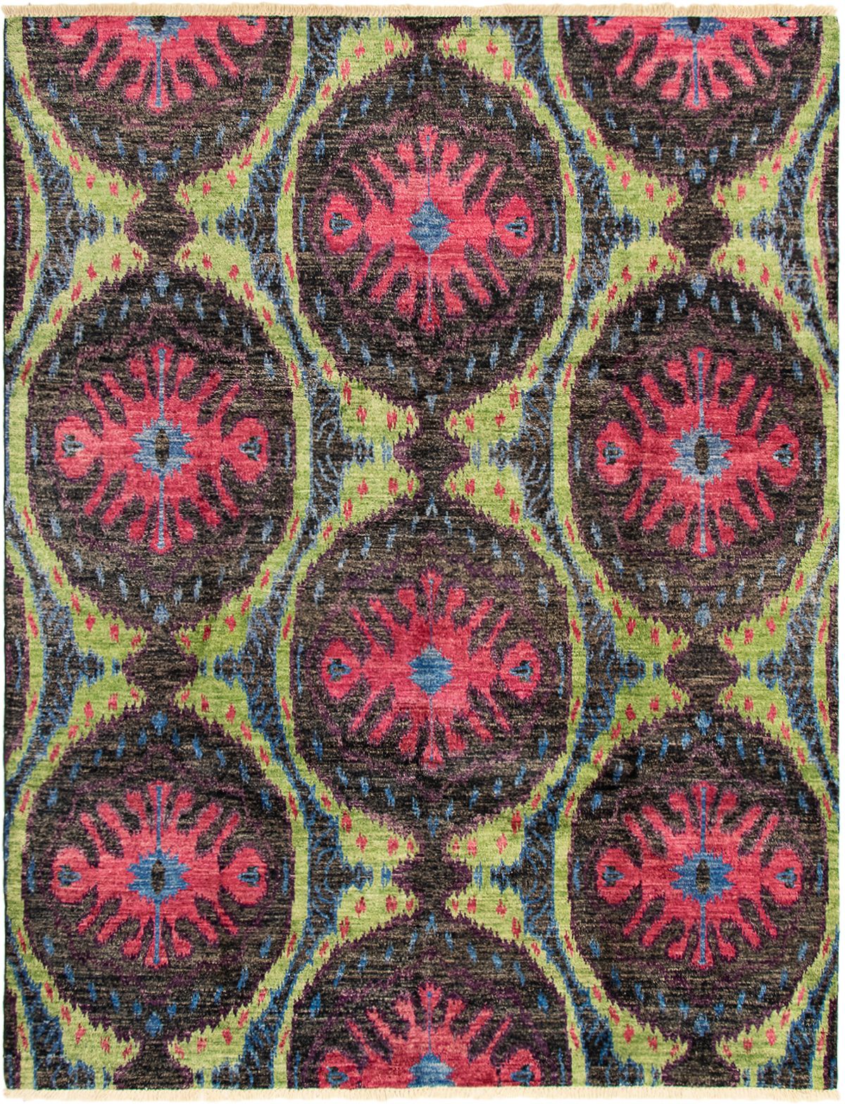Hand-knotted Shalimar Black, Light Green Wool Rug 7'10" x 10'1" Size: 7'10" x 10'1"  