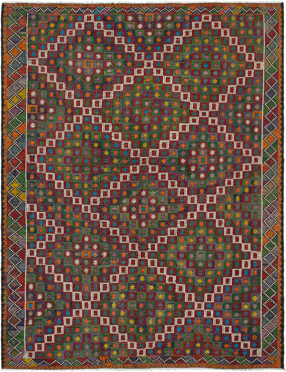 Hand woven Yoruk Dark Red Wool Tapestry Kilim 7'1" x 9'9" Size: 7'1" x 9'9"  
